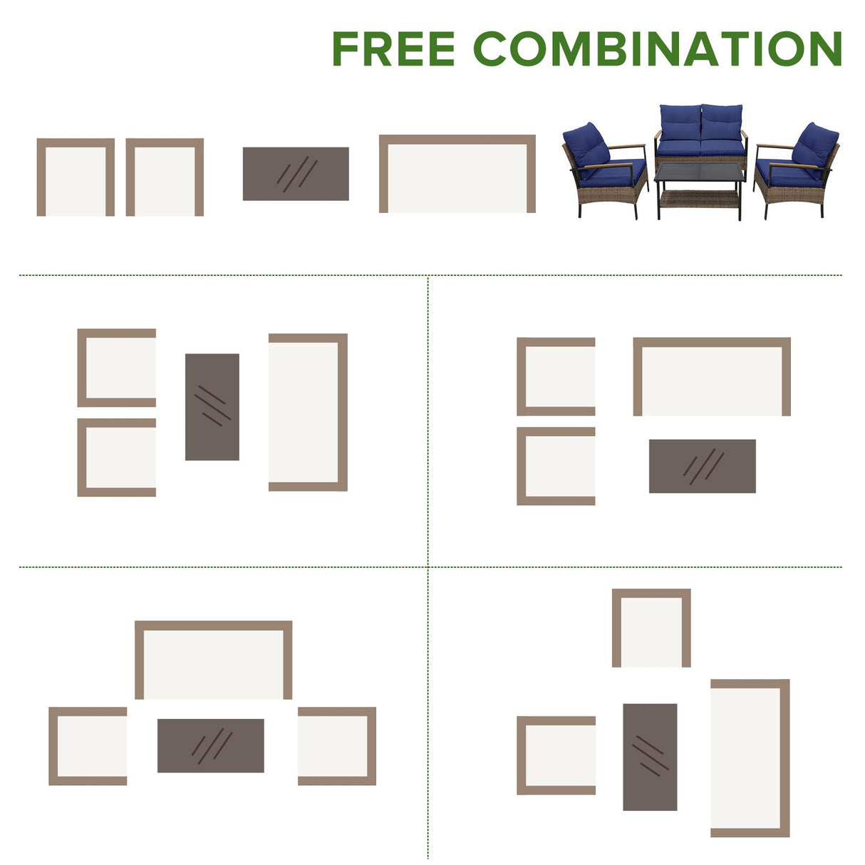 4 PCS Mojave Dusk Patio Wicker Furniture, Loveseat, 2 Patio Chairs and Coffee Table, Brown/Beige - Eagle Peak Custom Canopy Tent