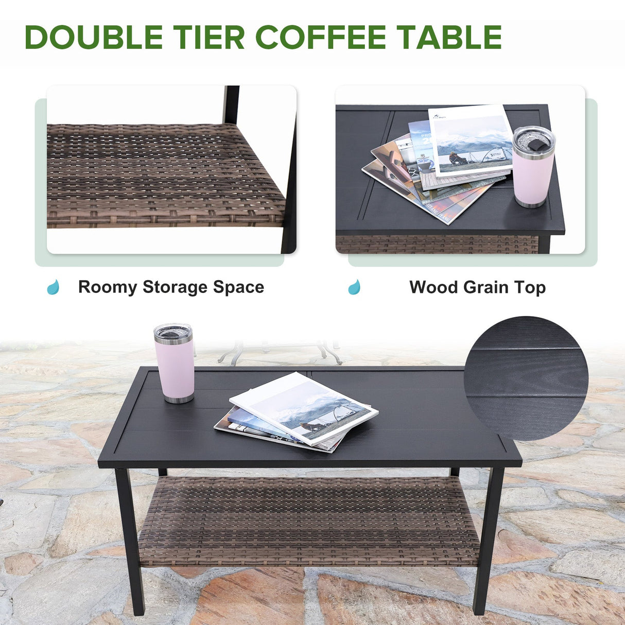 4 PCS Mojave Dusk Patio Wicker Furniture, Loveseat, 2 Patio Chairs and Coffee Table, Brown/Beige - Eagle Peak Custom Canopy Tent