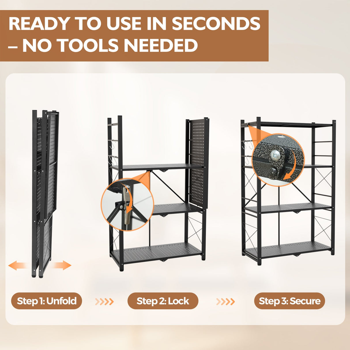 4 - Tier Foldable Greenhouse Shelf, 28”x14.6”x44.7”, 520 lbs, 1/2 Pack, Black - Eagle Peak Custom Canopy Tent