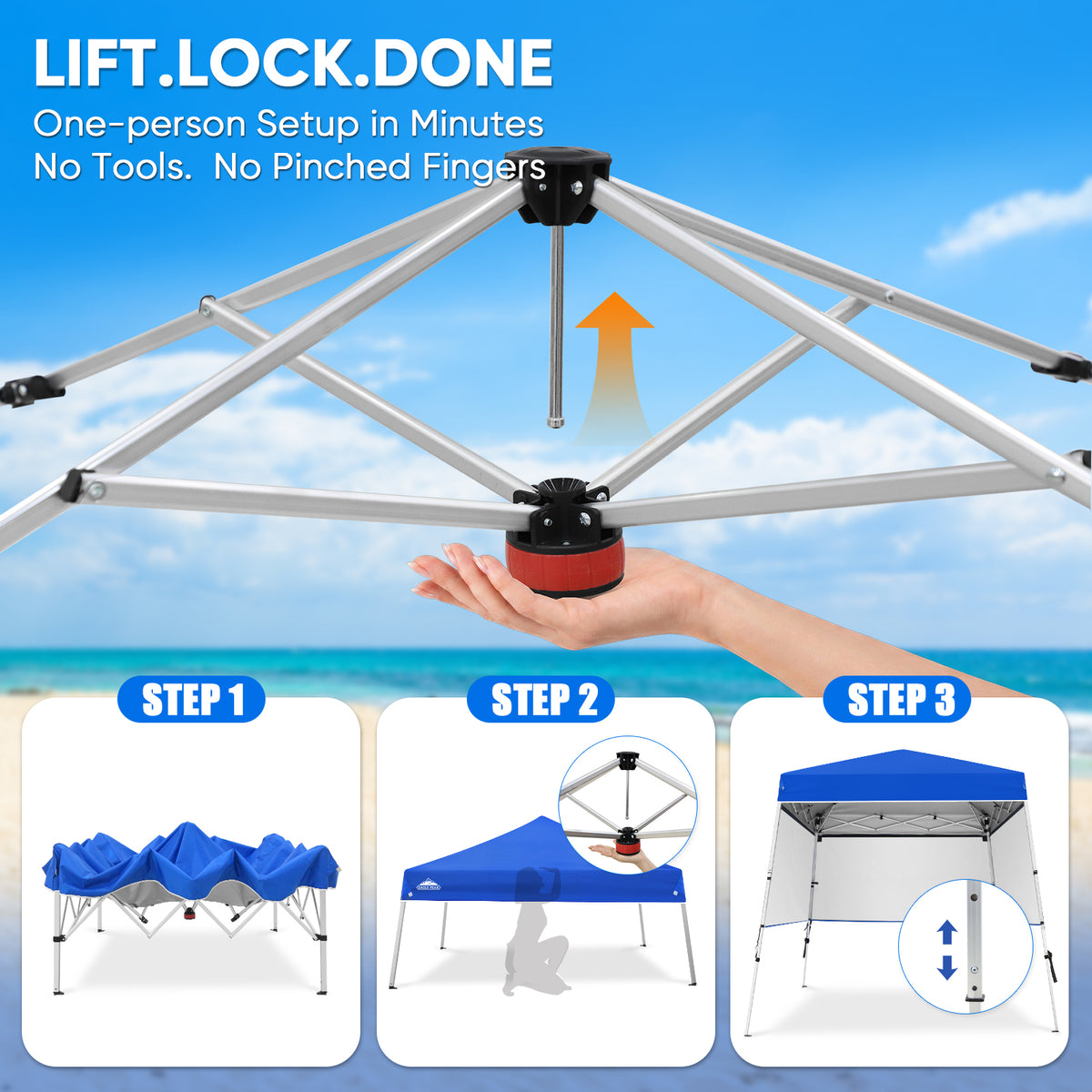 8x8 Pop Up Canopy Tent with 3 Half Walls, Compact
