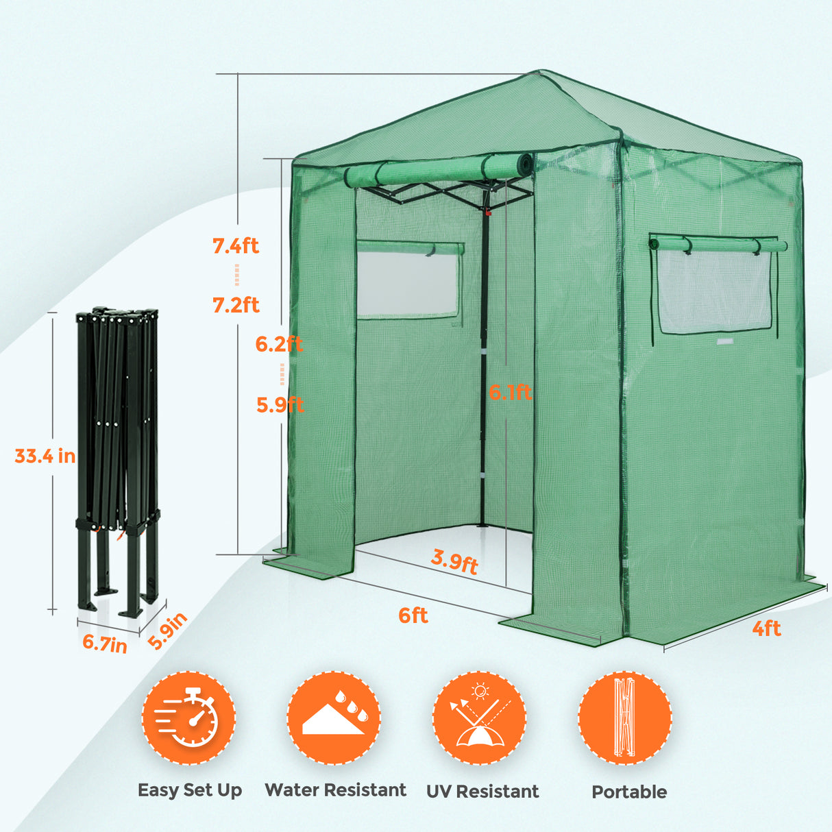 Easy Fast Setup Instant 6x4 Walk-in Indoor/Outdoor Greenhouse