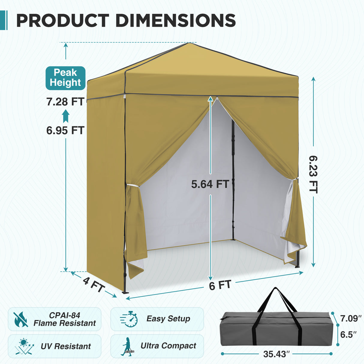 6x4 Instant Pop Up Canopy Tent with 4 Side Wall Panels