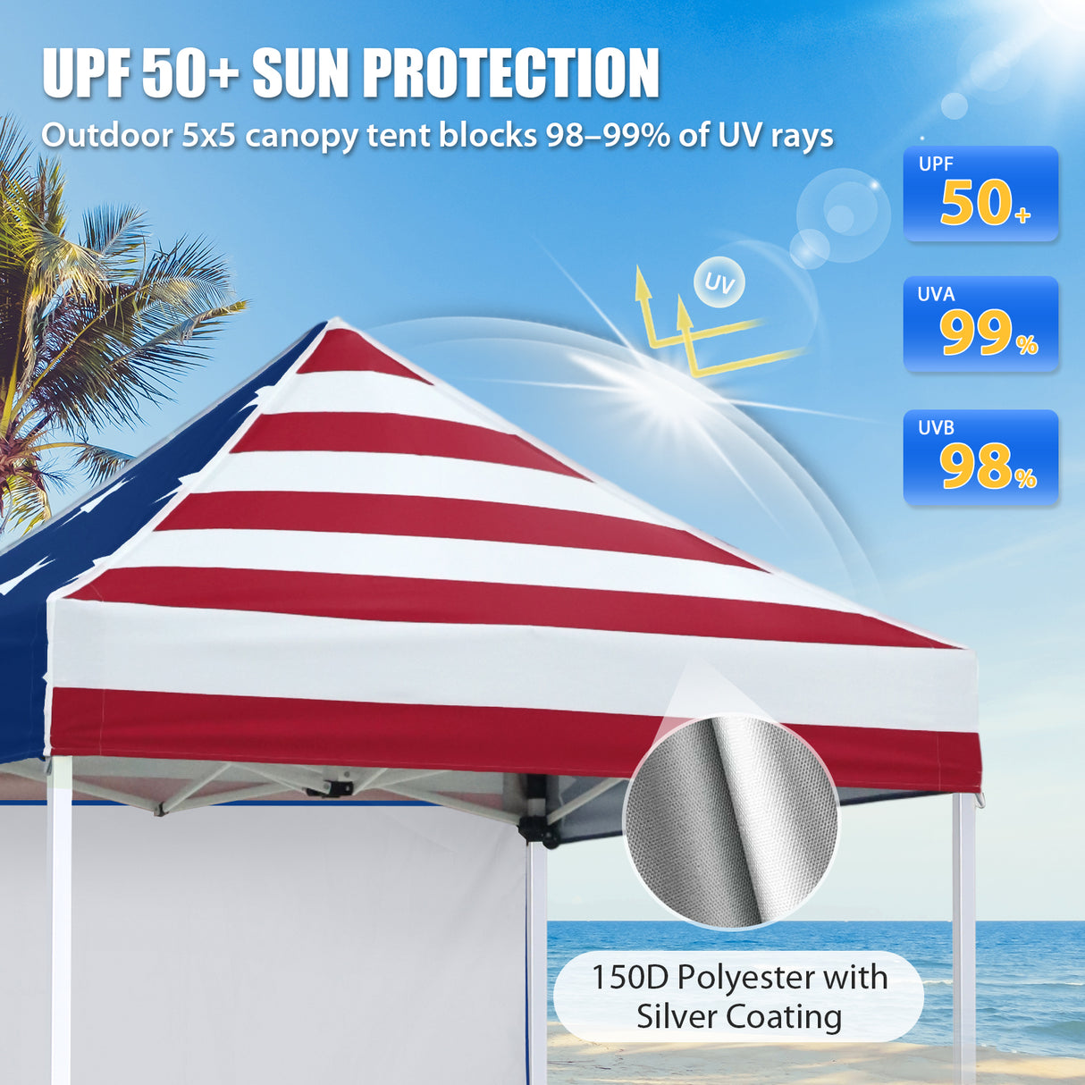 5x5 Straight Leg Pop Up Canopy Tent with One Removable Sunwall