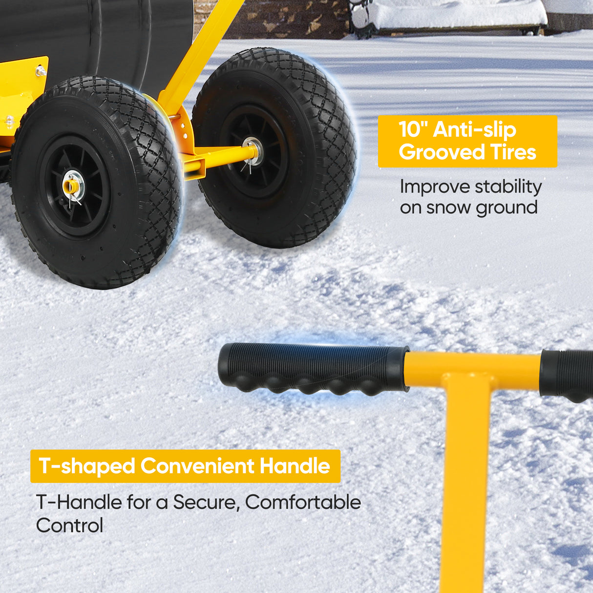 Wheeled Snow Shovel for Driveway 29”x16.5” Blade, Single/Dual Rod