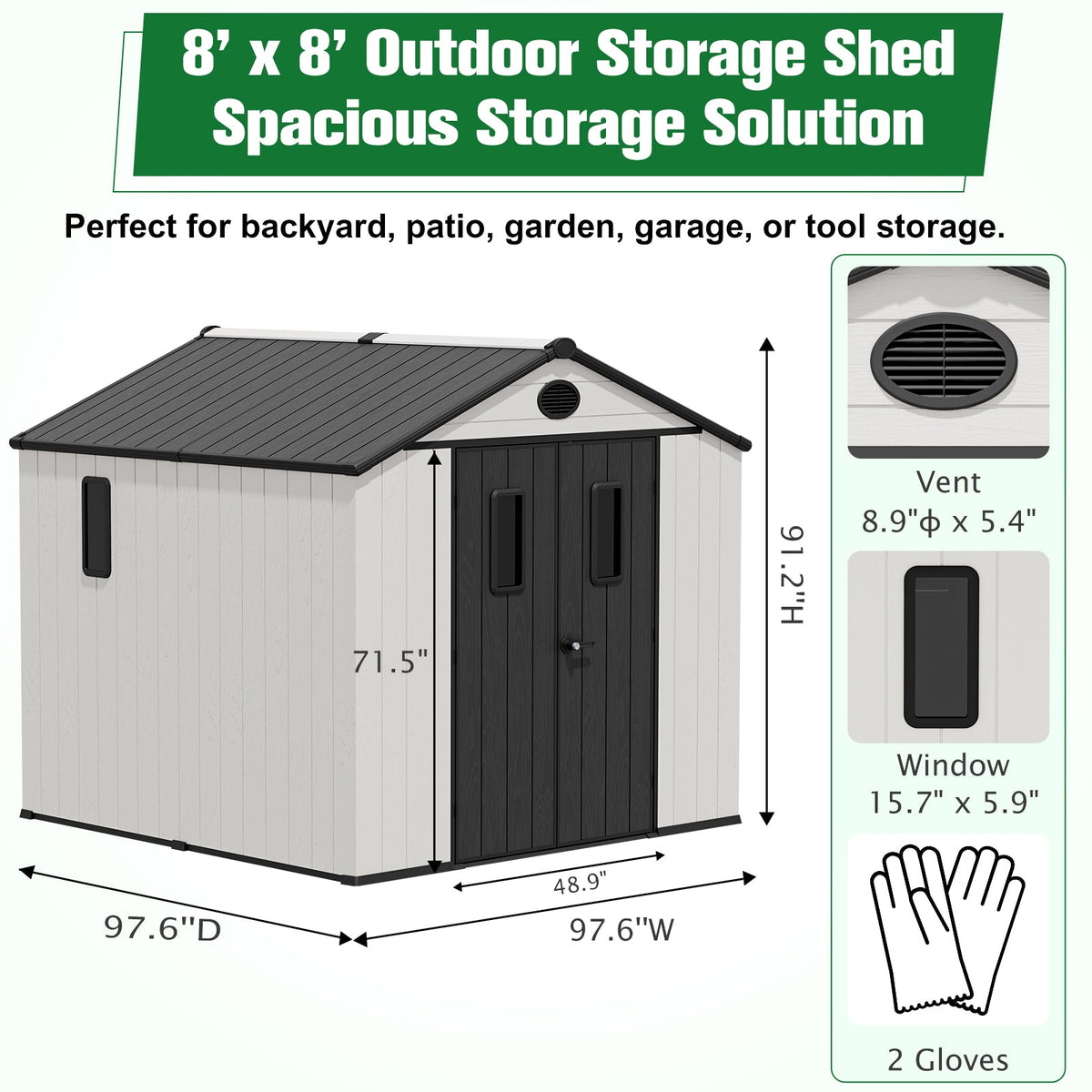 5x3/6x4/8x6/8x8 Resin Outdoor Storage Shed,Weatherproof Garden Shed - Eagle Peak®