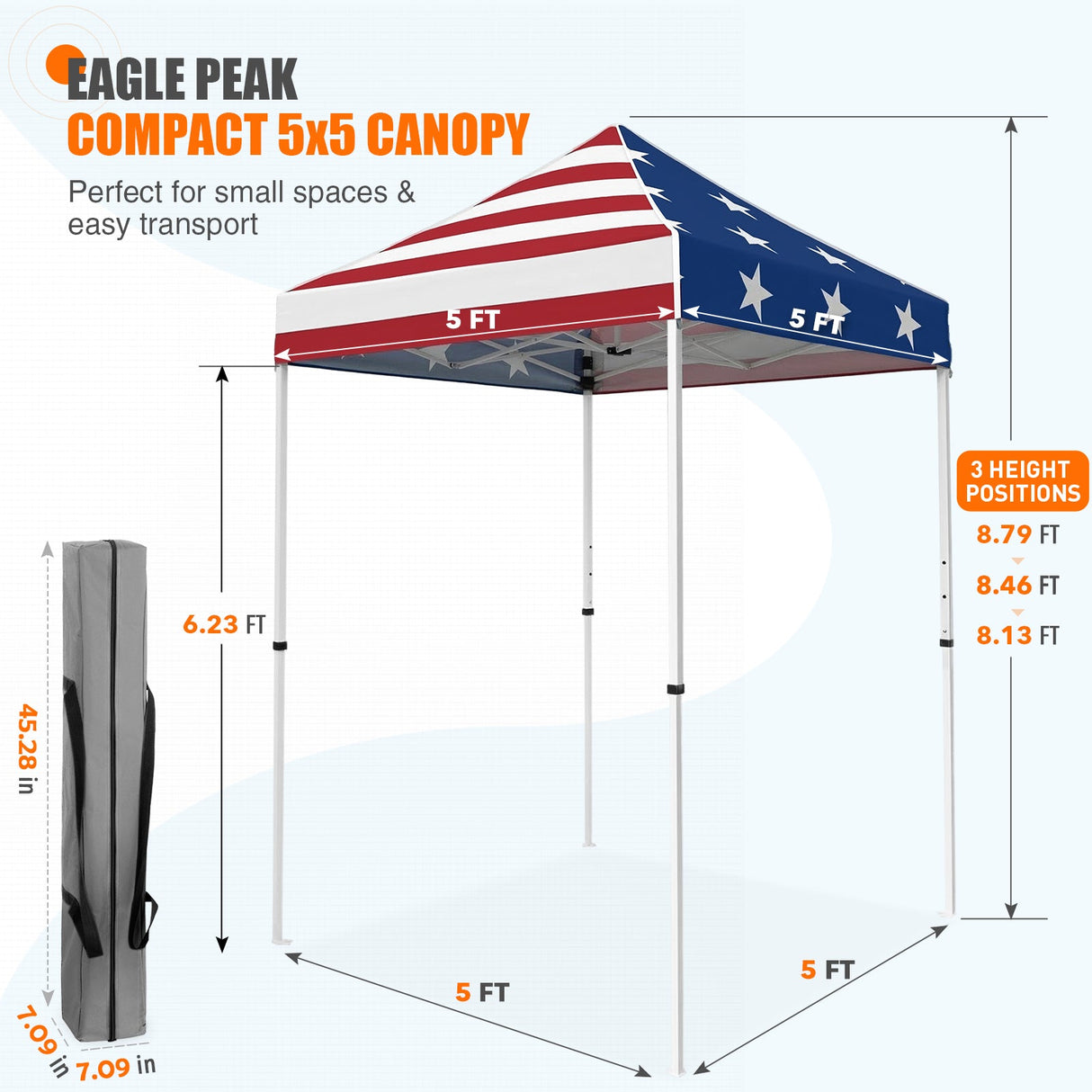 5x5 Pop Up Canopy Tent Instant Straight Leg Outdoor Canopy Easy Set - up - Eagle Peak