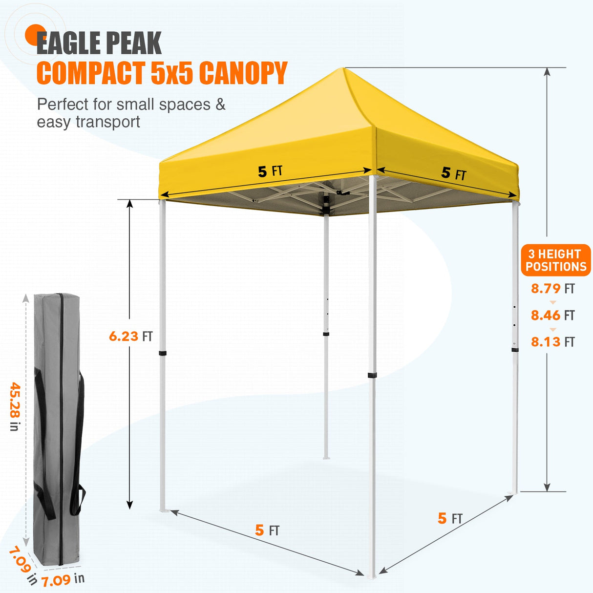 5x5 Pop Up Canopy Tent Instant Straight Leg Outdoor Canopy Easy Set - up - Eagle Peak