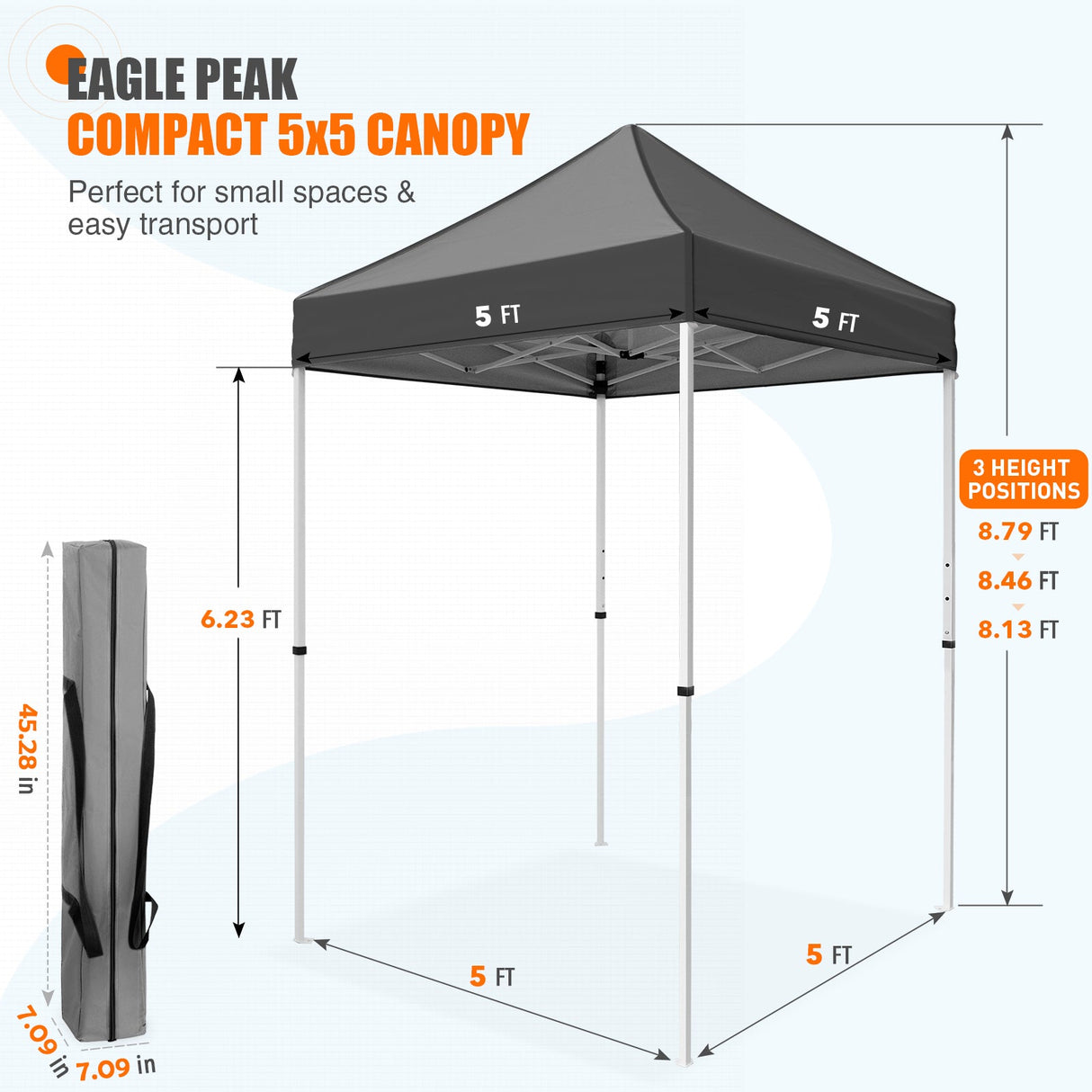 5x5 Pop Up Canopy Tent Instant Straight Leg Outdoor Canopy Easy Set - up - Eagle Peak