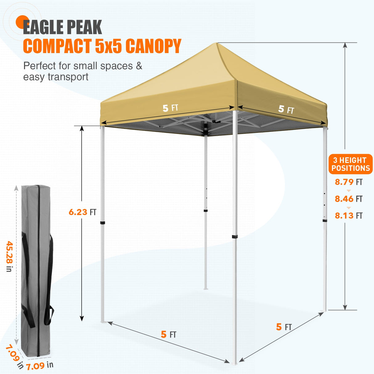 5x5 Pop Up Canopy Tent Instant Straight Leg Outdoor Canopy Easy Set - up - Eagle Peak