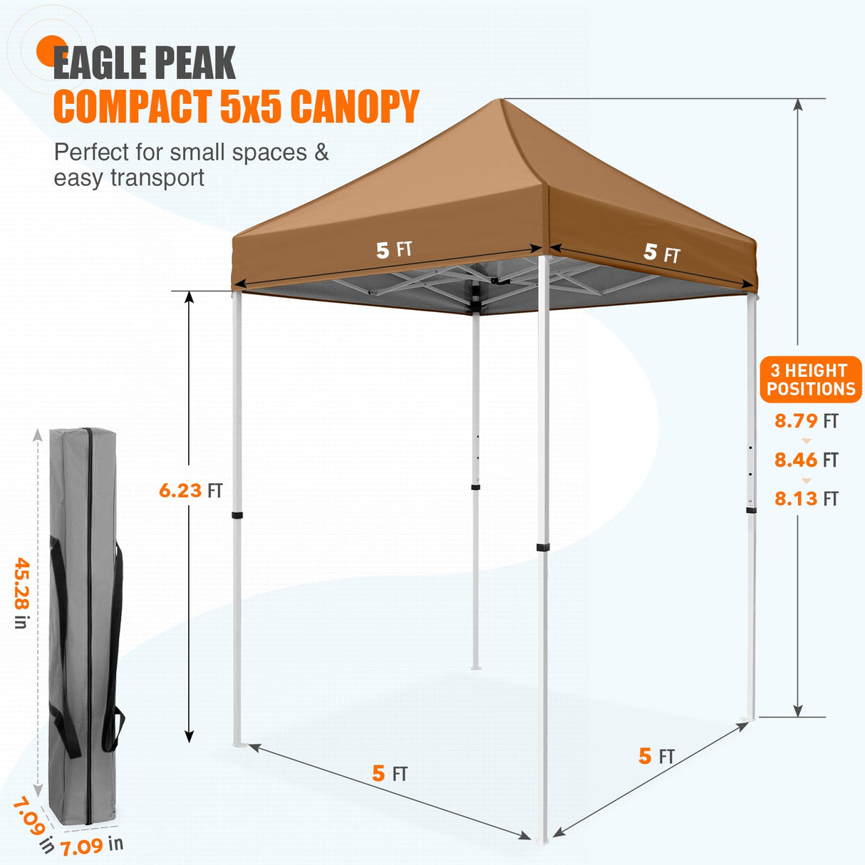 5x5 Pop Up Canopy Tent Instant Straight Leg Outdoor Canopy Easy Set - up - Eagle Peak
