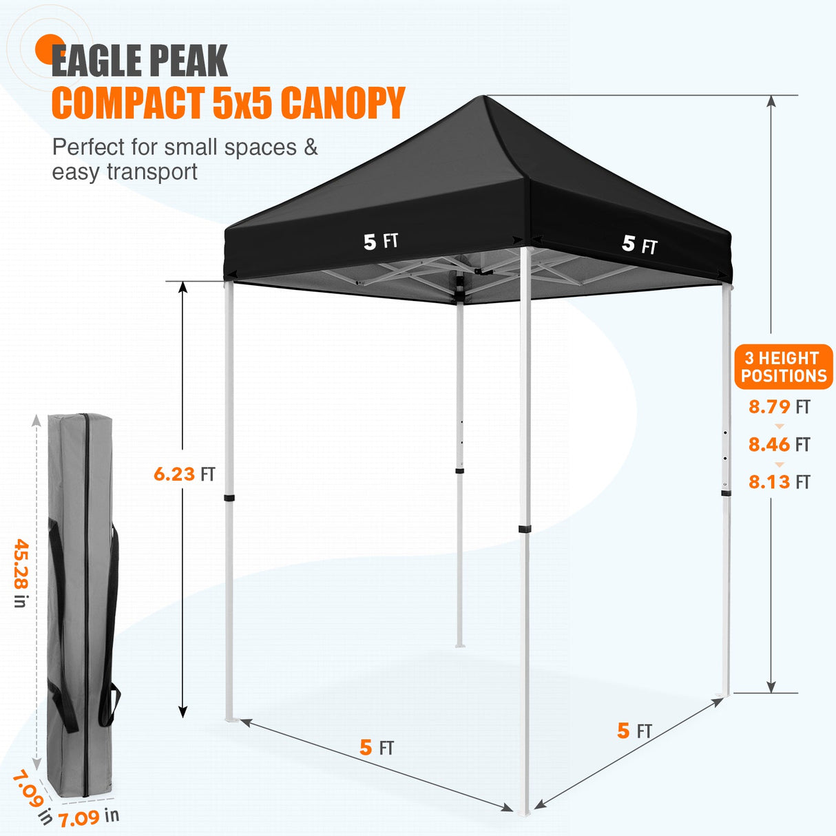 5x5 Pop Up Canopy Tent Instant Straight Leg Outdoor Canopy Easy Set - up - Eagle Peak