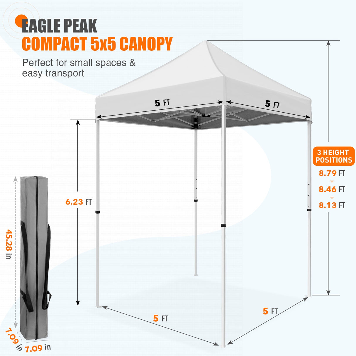 5x5 Pop Up Canopy Tent Instant Straight Leg Outdoor Canopy Easy Set - up - Eagle Peak