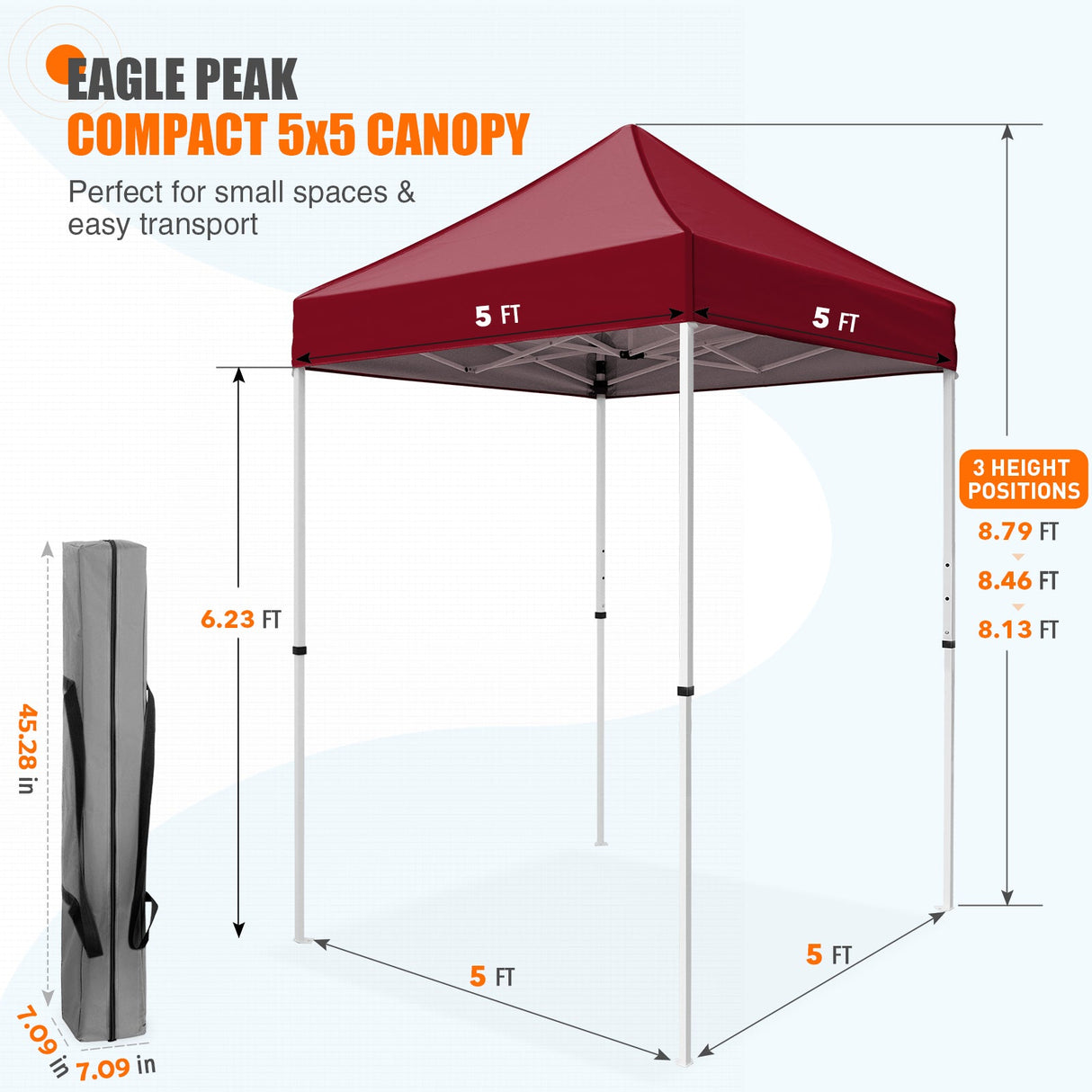 5x5 Pop Up Canopy Tent Instant Straight Leg Outdoor Canopy Easy Set - up - Eagle Peak