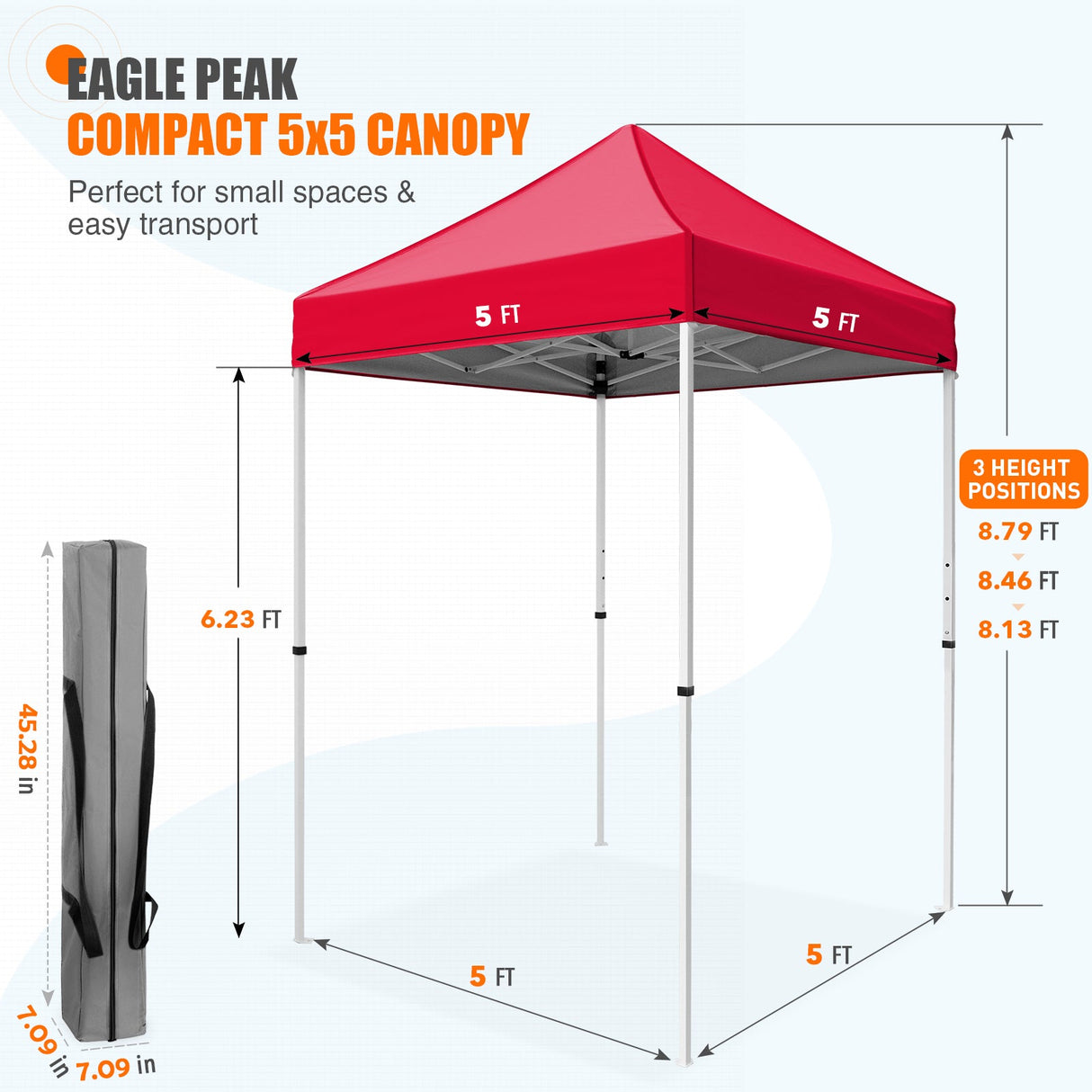 5x5 Pop Up Canopy Tent Instant Straight Leg Outdoor Canopy Easy Set - up - Eagle Peak