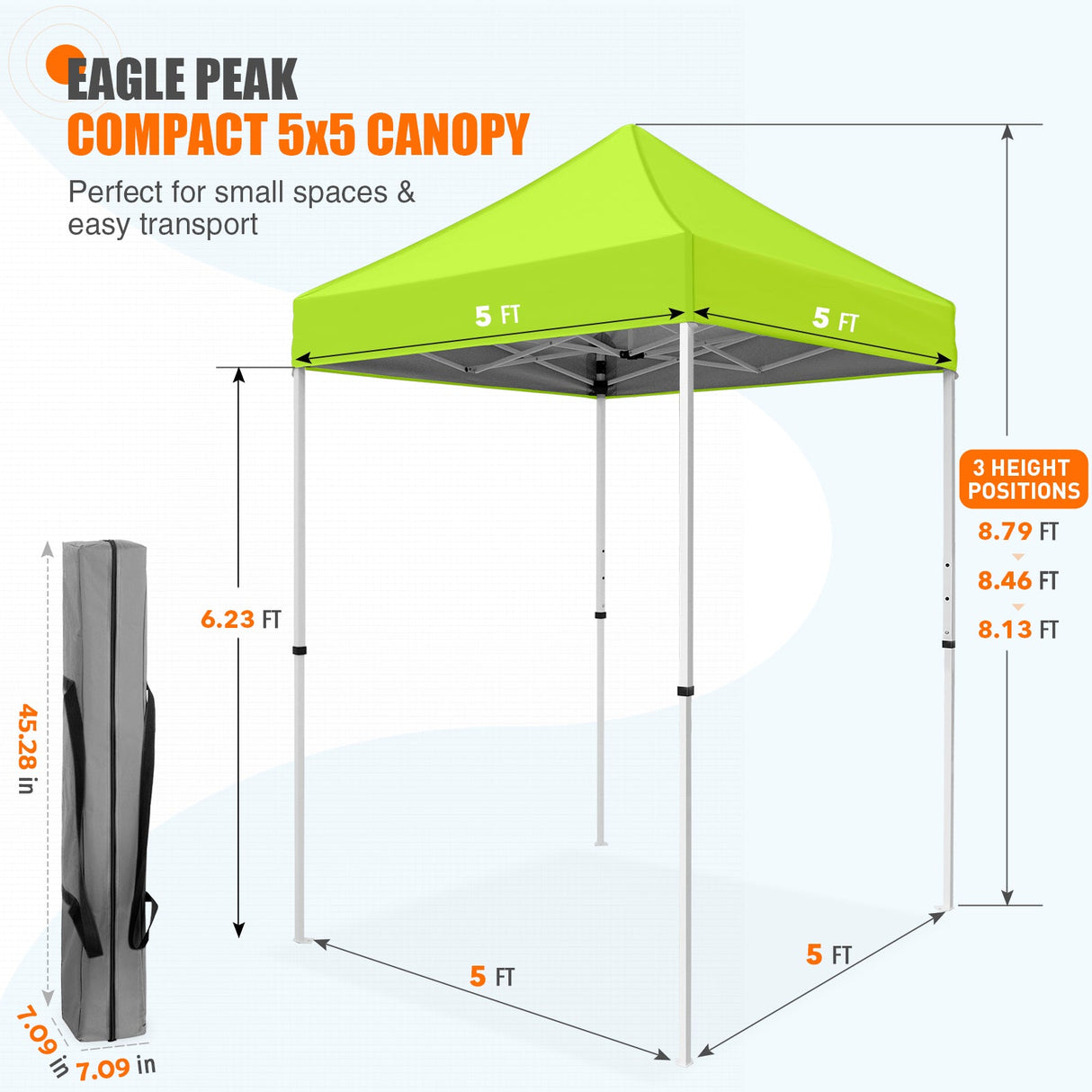 5x5 Pop Up Canopy Tent Instant Straight Leg Outdoor Canopy Easy Set - up - Eagle Peak