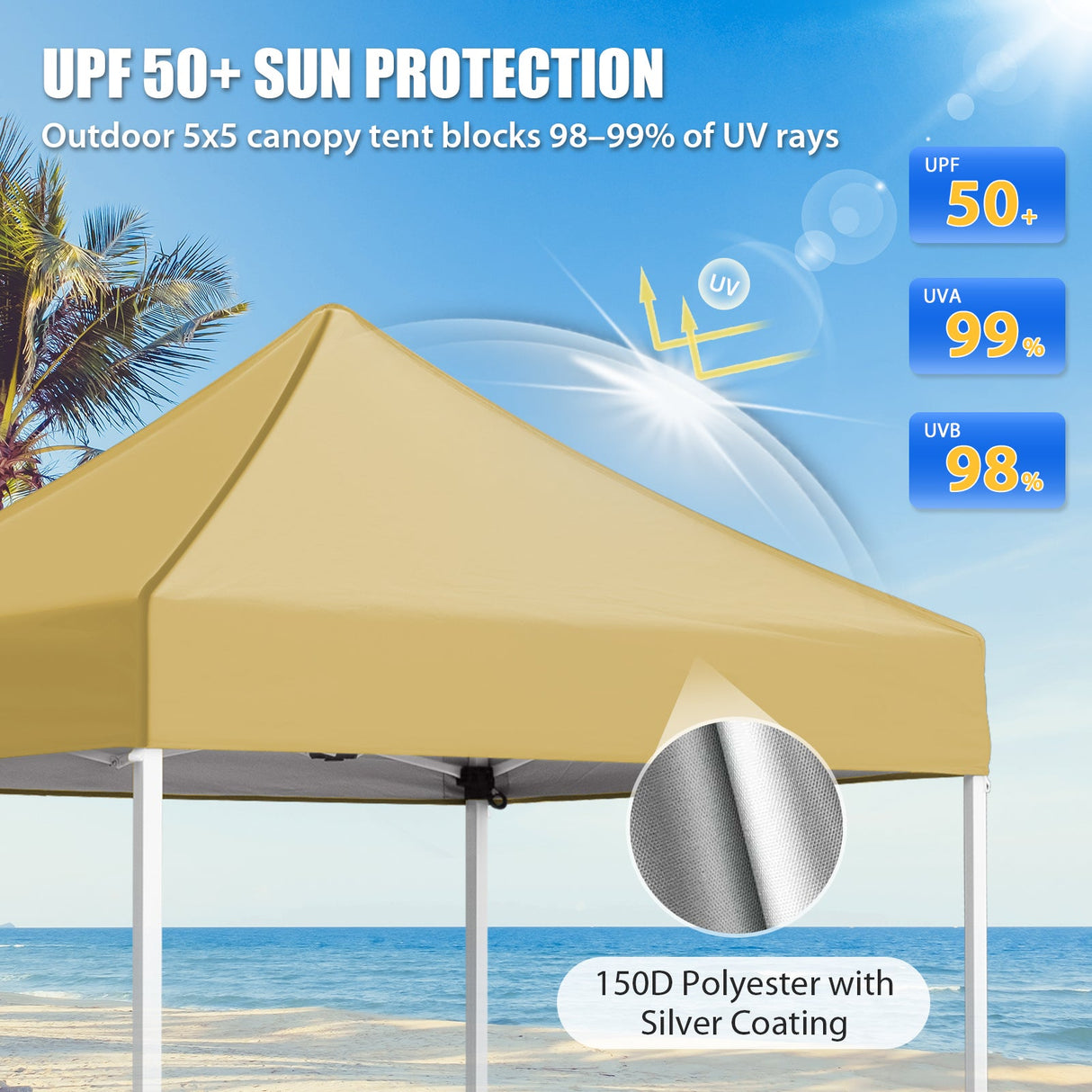 5x5 Pop Up Canopy Tent Instant Straight Leg Outdoor Canopy Easy Set-up - Eagle Peak®