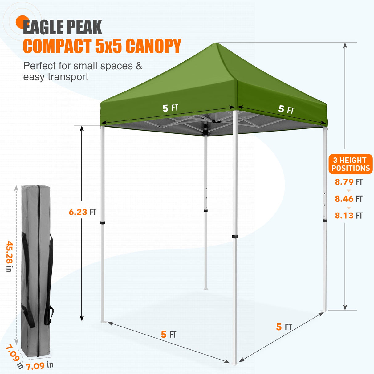 5x5 Pop Up Canopy Tent Instant Straight Leg Outdoor Canopy Easy Set - up - Eagle Peak