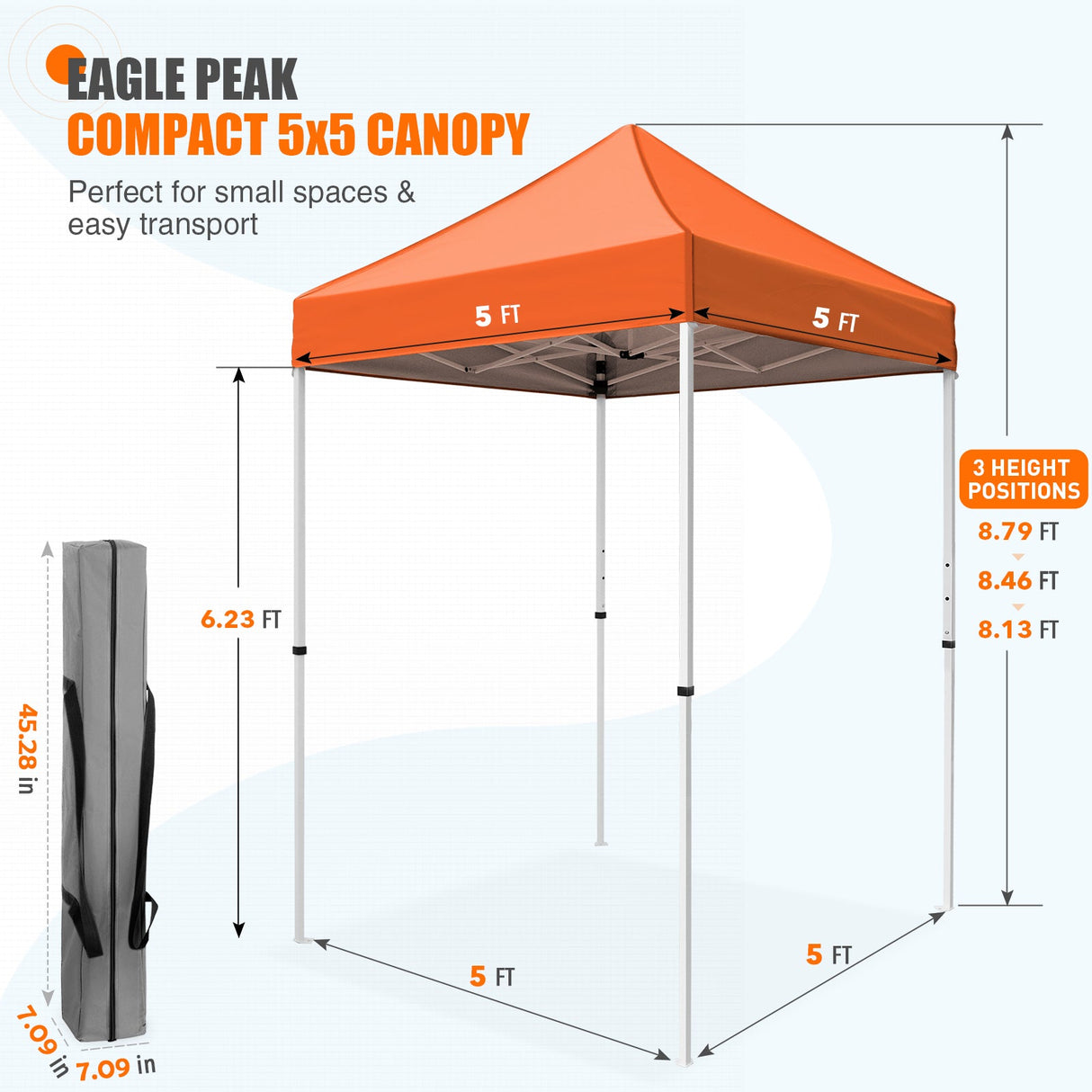 5x5 Pop Up Canopy Tent Instant Straight Leg Outdoor Canopy Easy Set - up - Eagle Peak