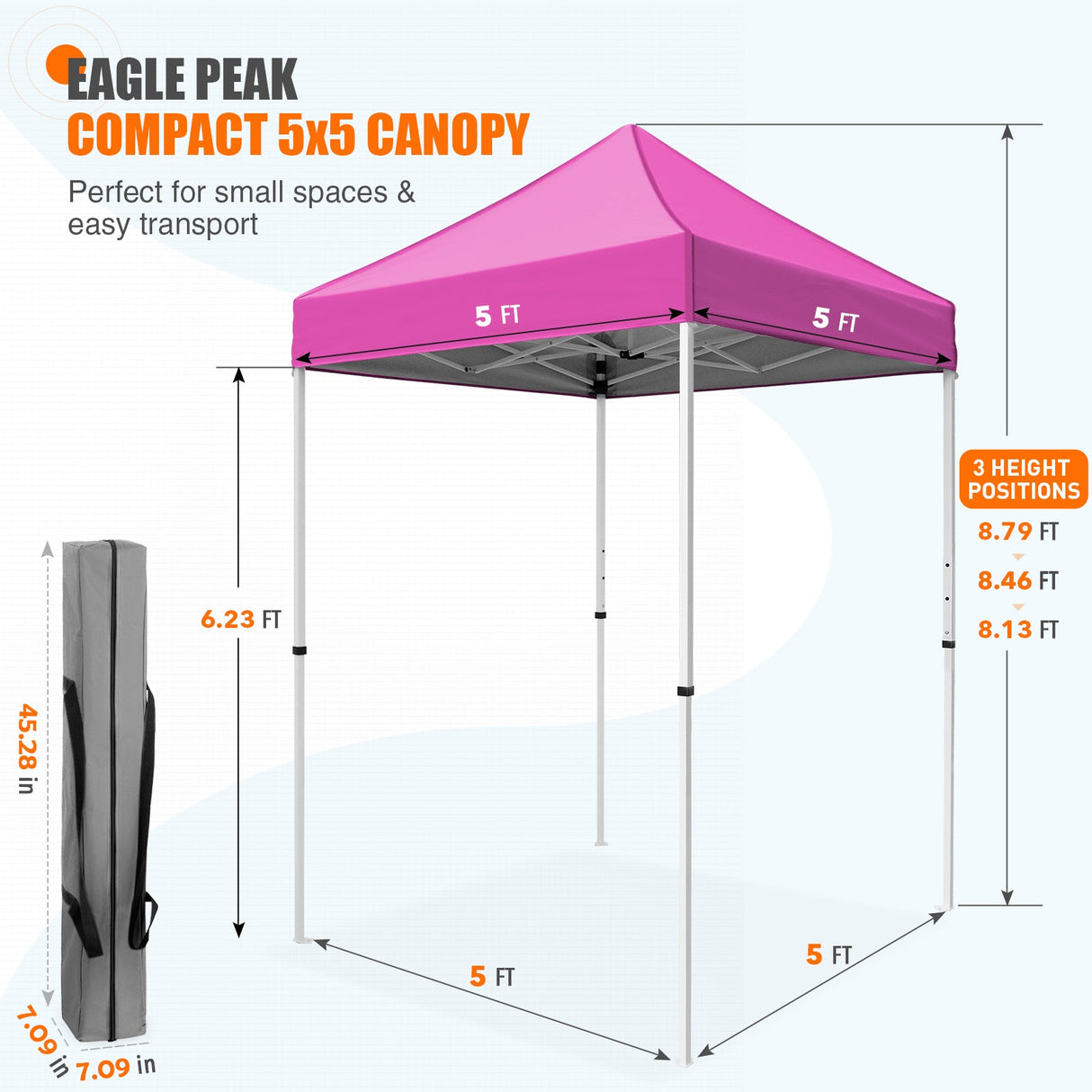 5x5 Pop Up Canopy Tent Instant Straight Leg Outdoor Canopy Easy Set - up - Eagle Peak