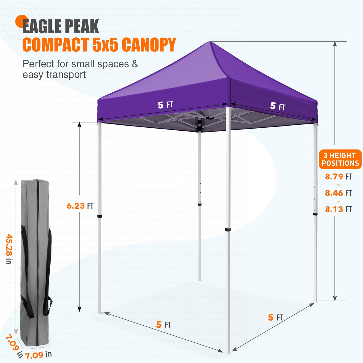 5x5 Pop Up Canopy Tent Instant Straight Leg Outdoor Canopy Easy Set - up - Eagle Peak