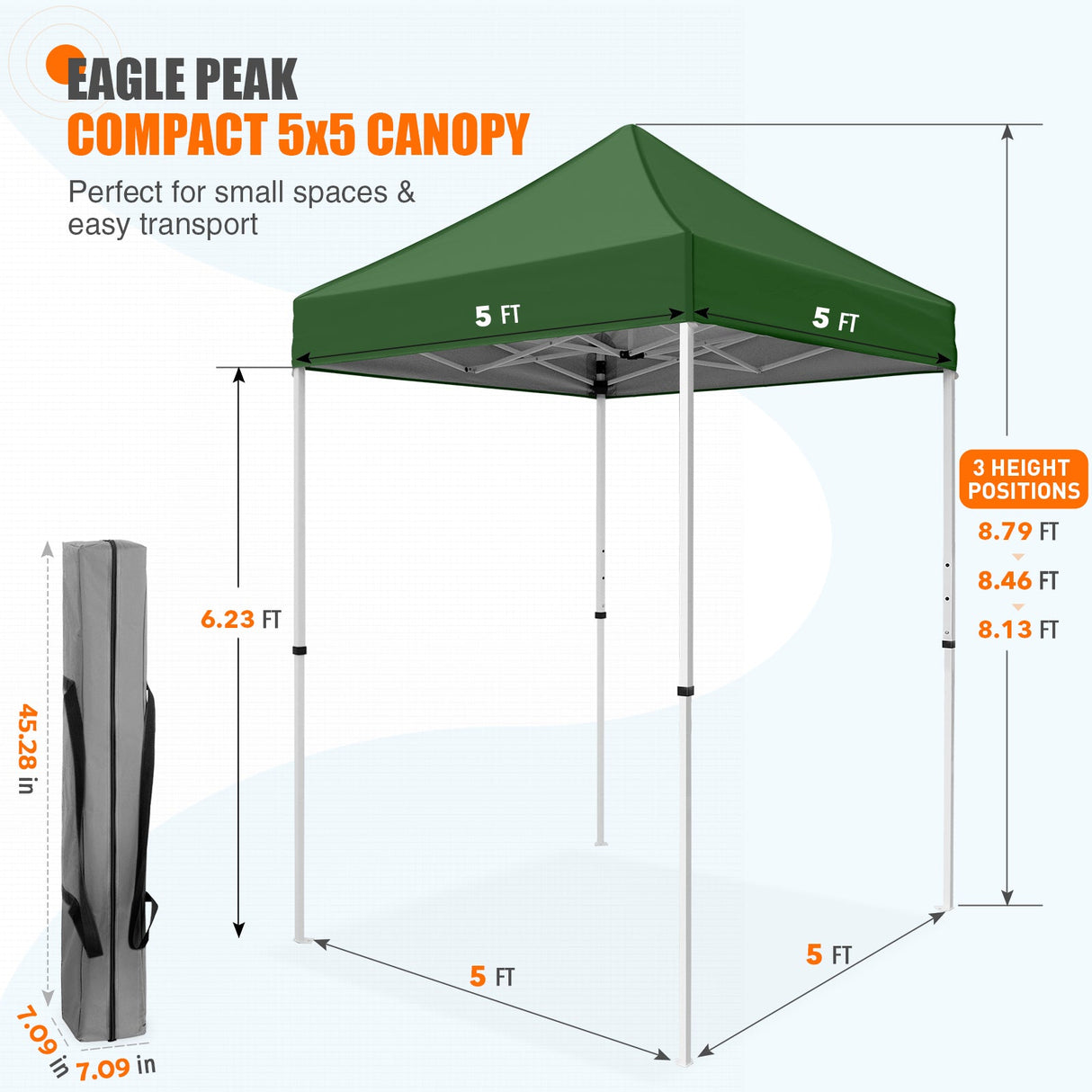5x5 Pop Up Canopy Tent Instant Straight Leg Outdoor Canopy Easy Set - up - Eagle Peak