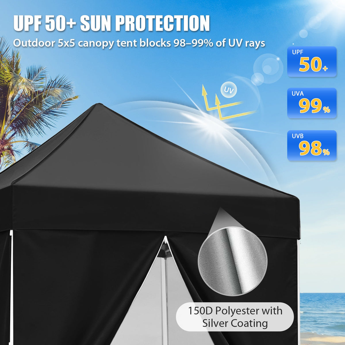 5x5 Pop Up Canopy Tent with 4 Removable Sidewalls - Eagle Peak®