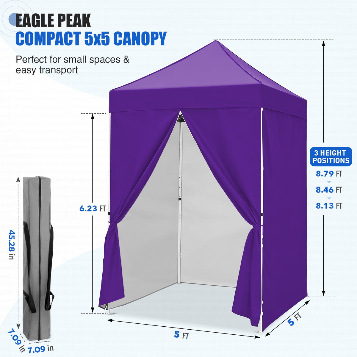 5x5 Pop Up Canopy Tent with 4 Removable Sidewalls - Eagle Peak®