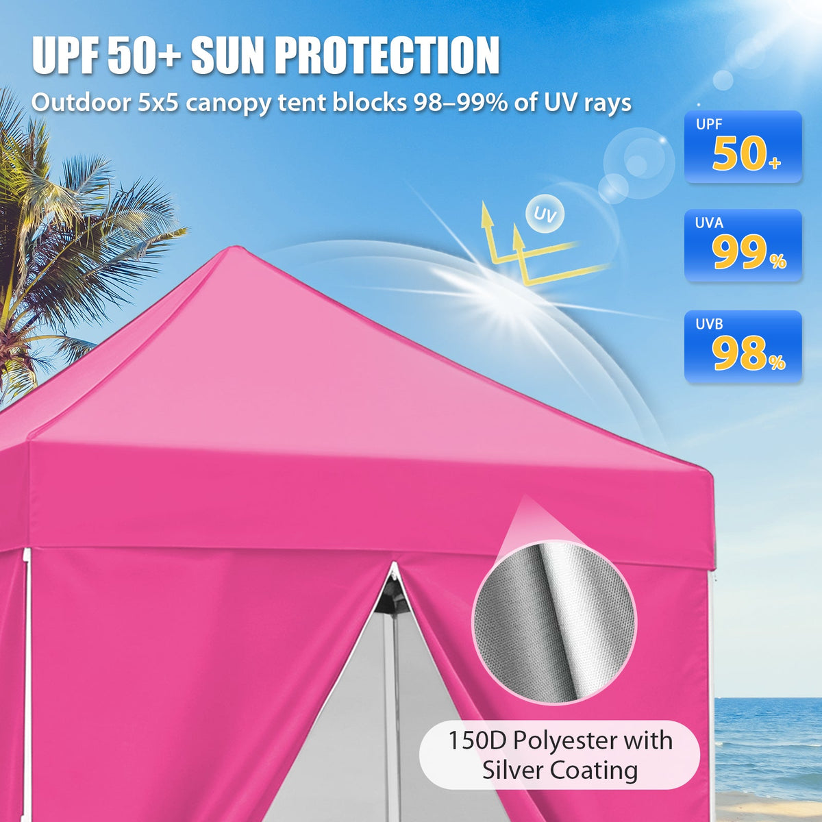 5x5 Pop Up Canopy Tent with 4 Removable Sidewalls - Eagle Peak®