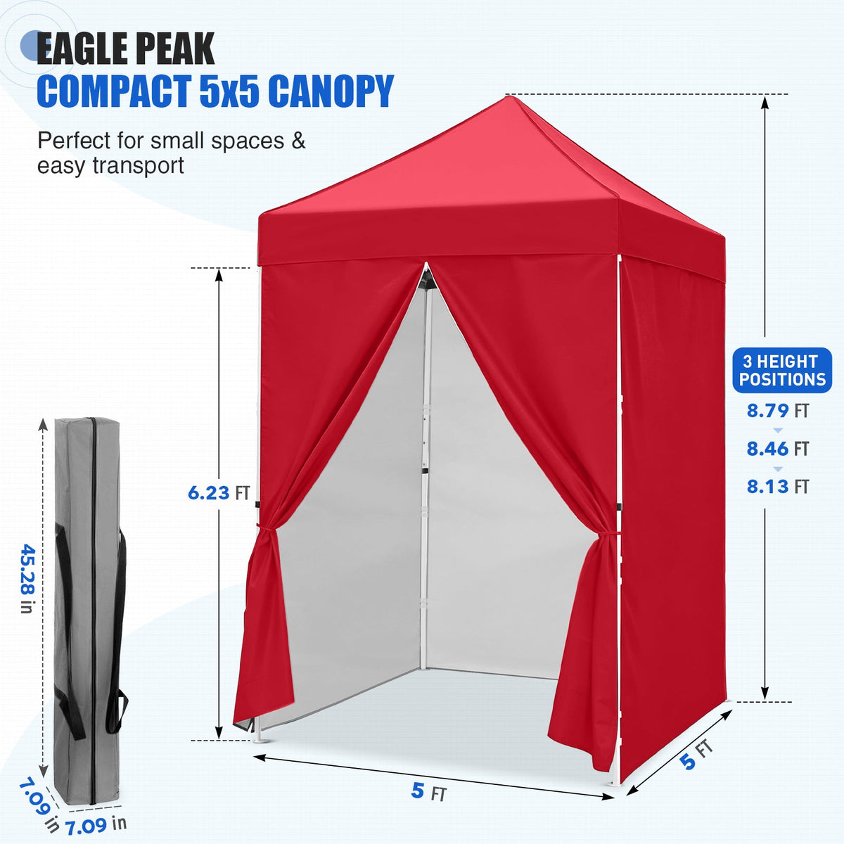 5x5 Pop Up Canopy Tent with 4 Removable Sidewalls - Eagle Peak®