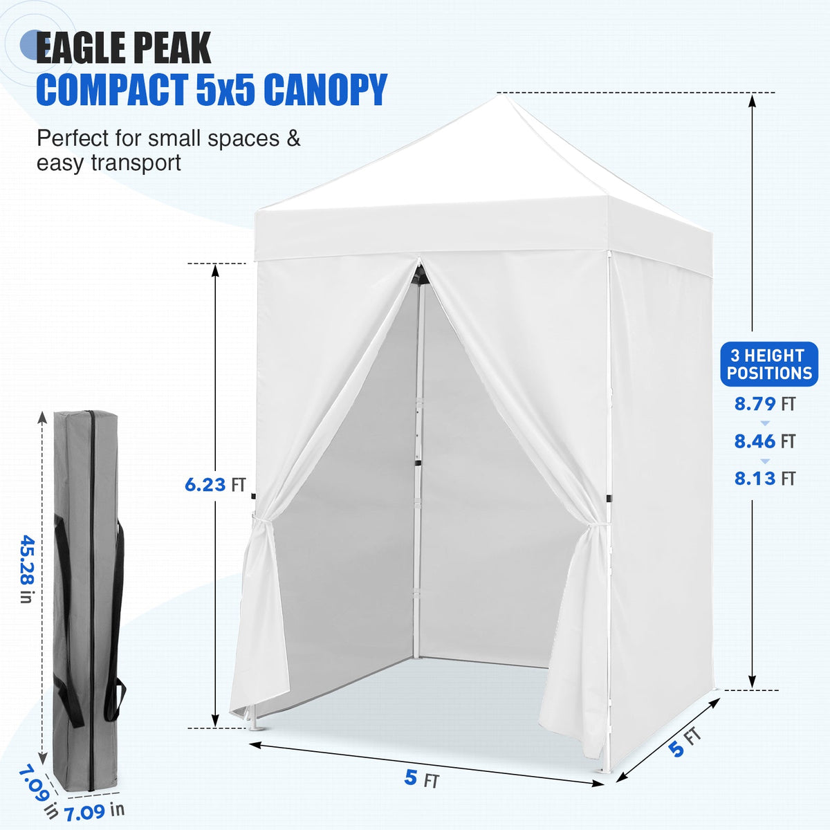 5x5 Pop Up Canopy Tent with 4 Removable Sidewalls - Eagle Peak®