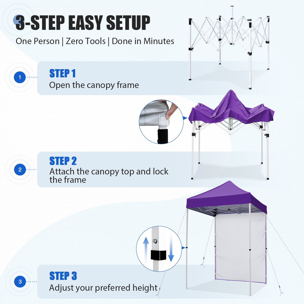 5x5 Straight Leg Pop Up Canopy Tent with One Removable Sunwall - Eagle Peak®