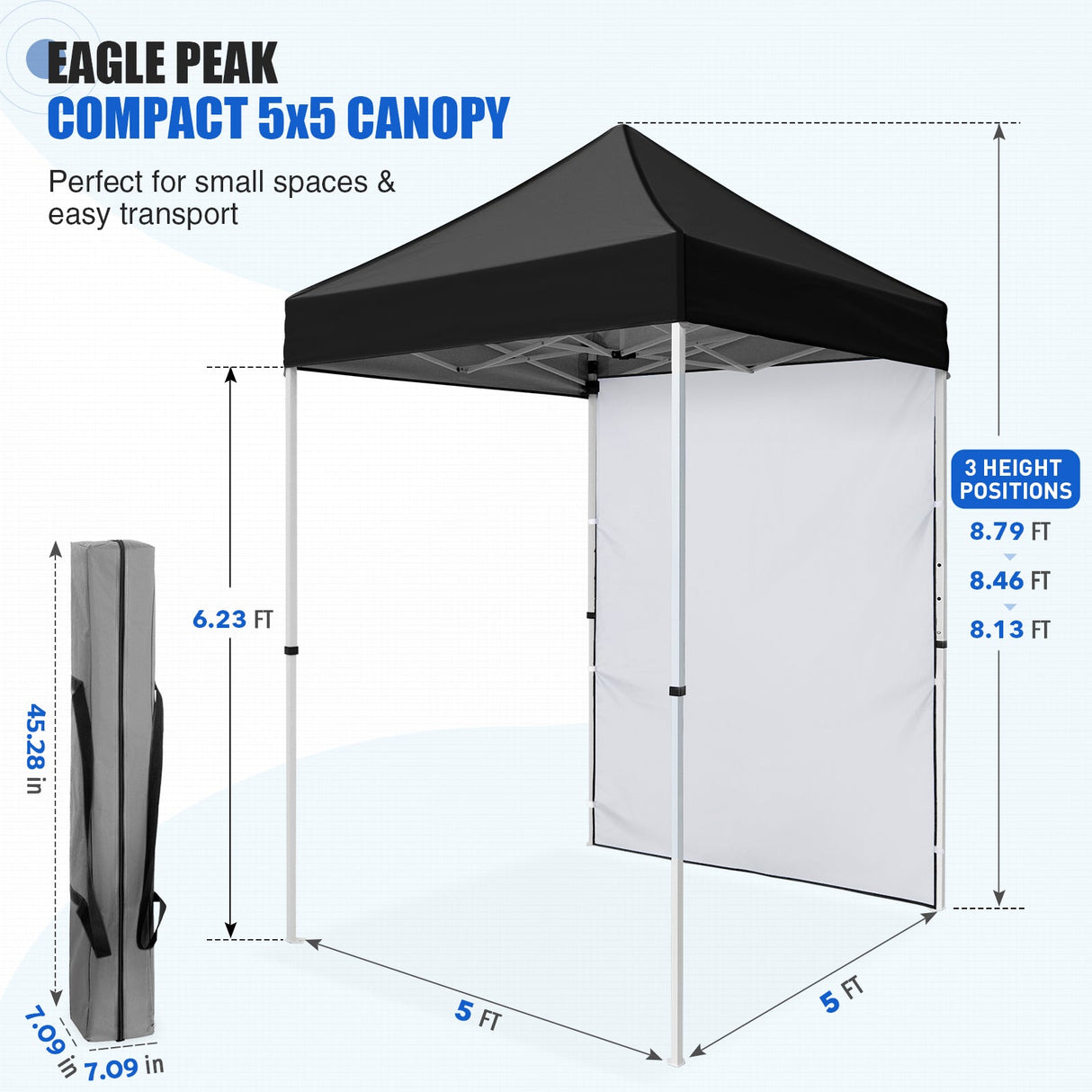 5x5 Straight Leg Pop Up Canopy Tent with One Removable Sunwall - Eagle Peak®