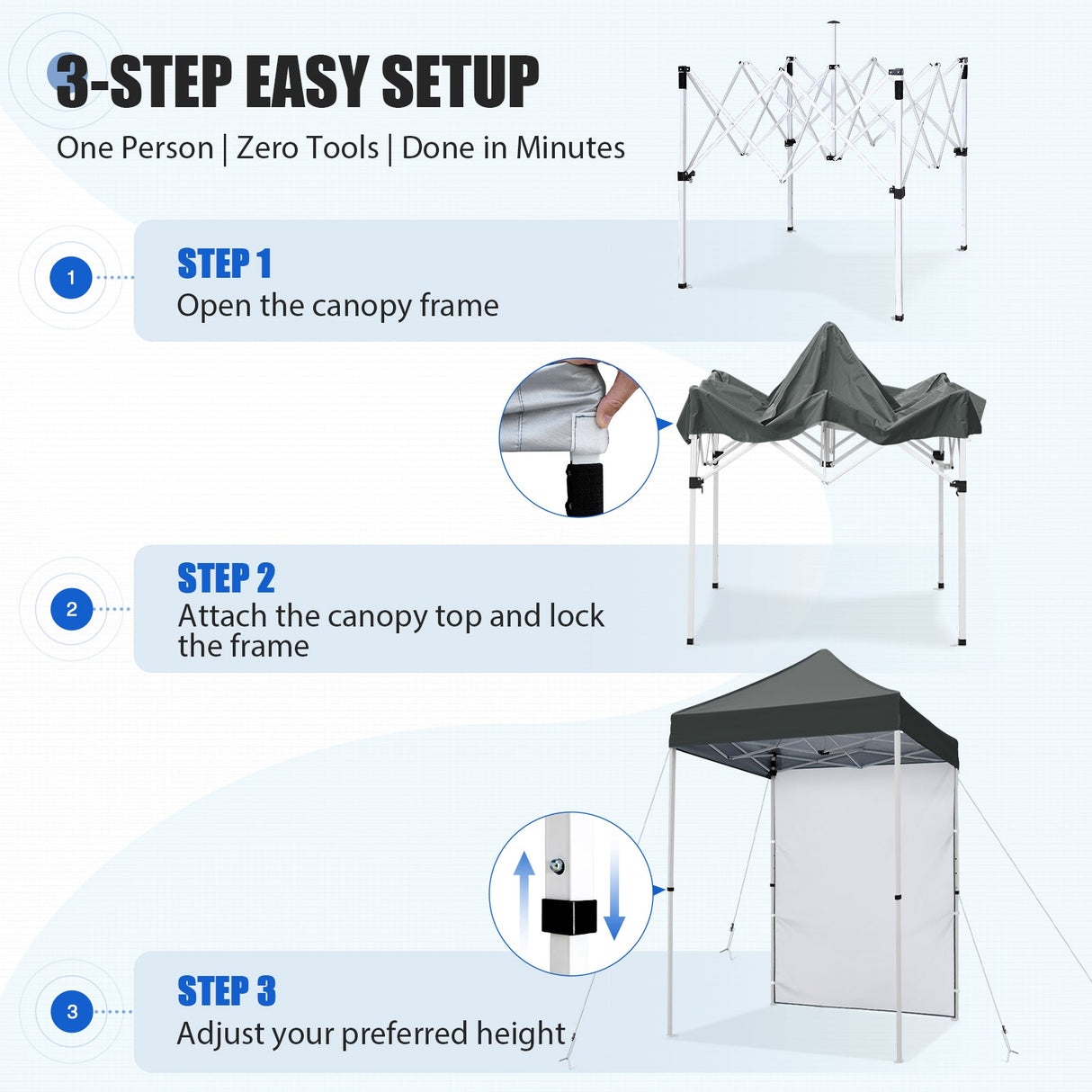 5x5 Straight Leg Pop Up Canopy Tent with One Removable Sunwall - Eagle Peak®