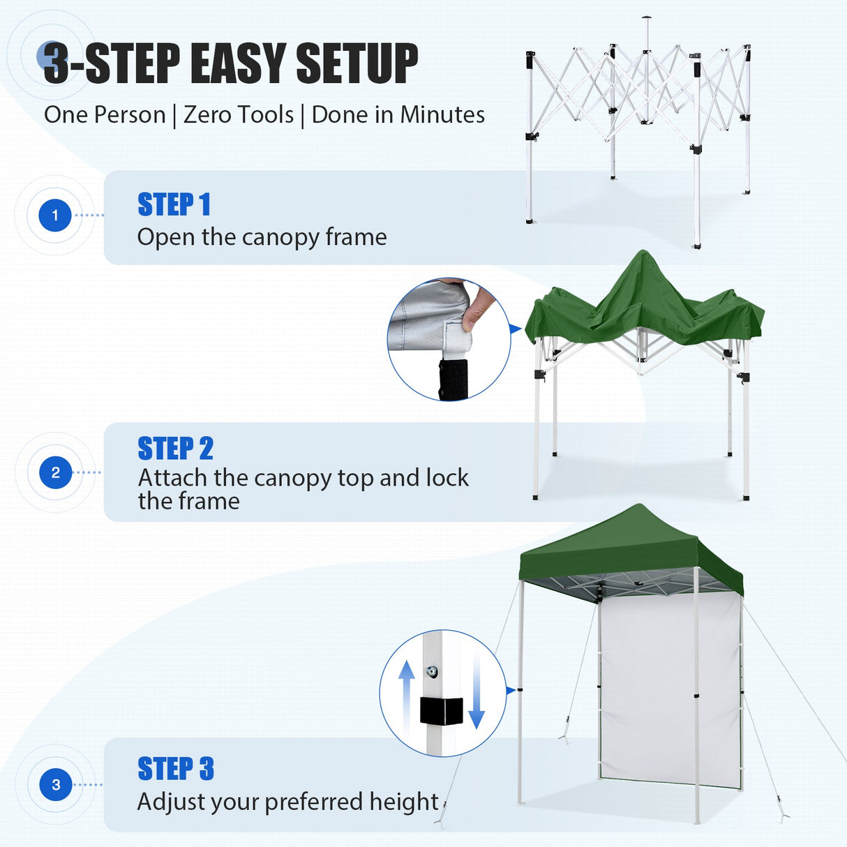 5x5 Straight Leg Pop Up Canopy Tent with One Removable Sunwall - Eagle Peak®