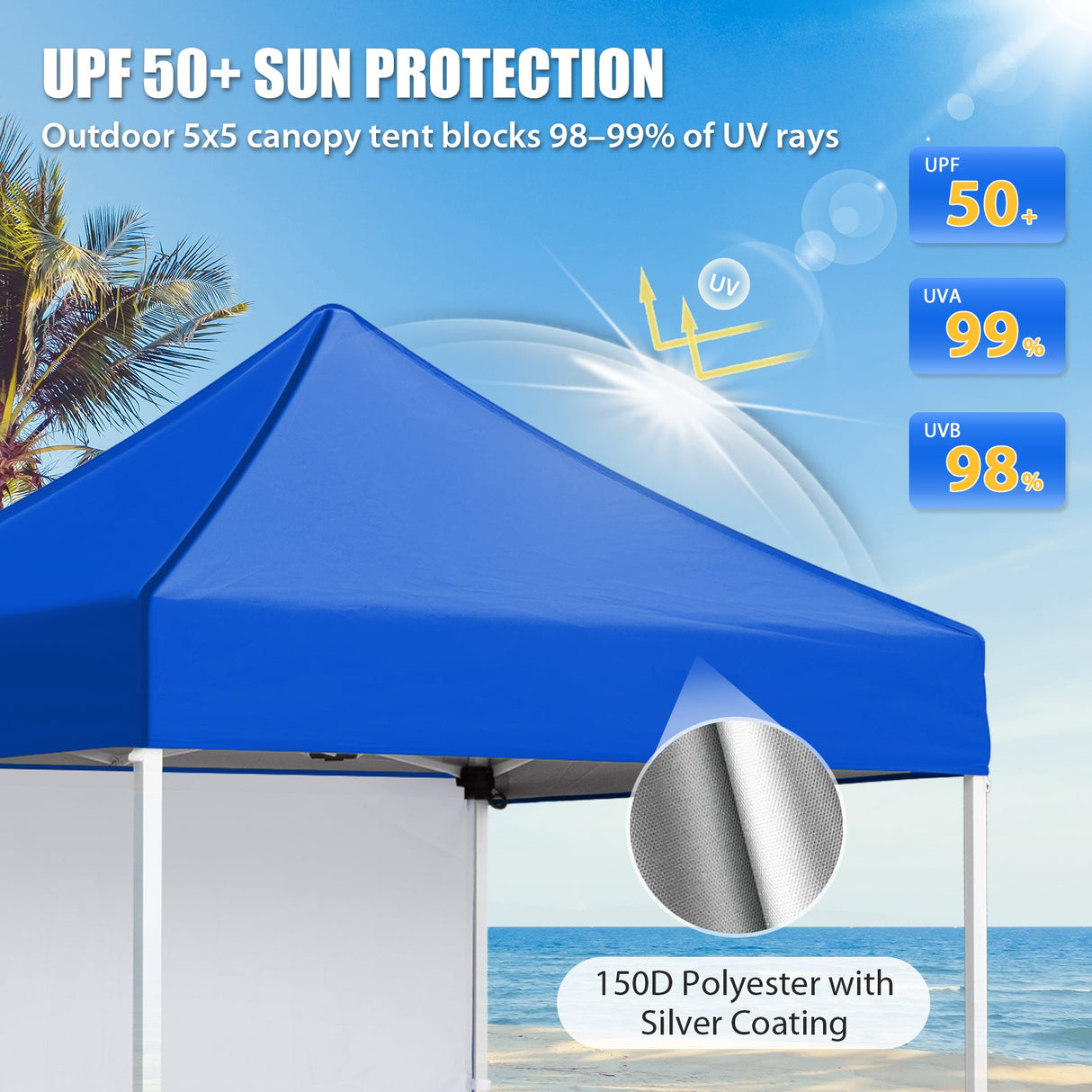 5x5 Straight Leg Pop Up Canopy Tent with One Removable Sunwall - Eagle Peak®