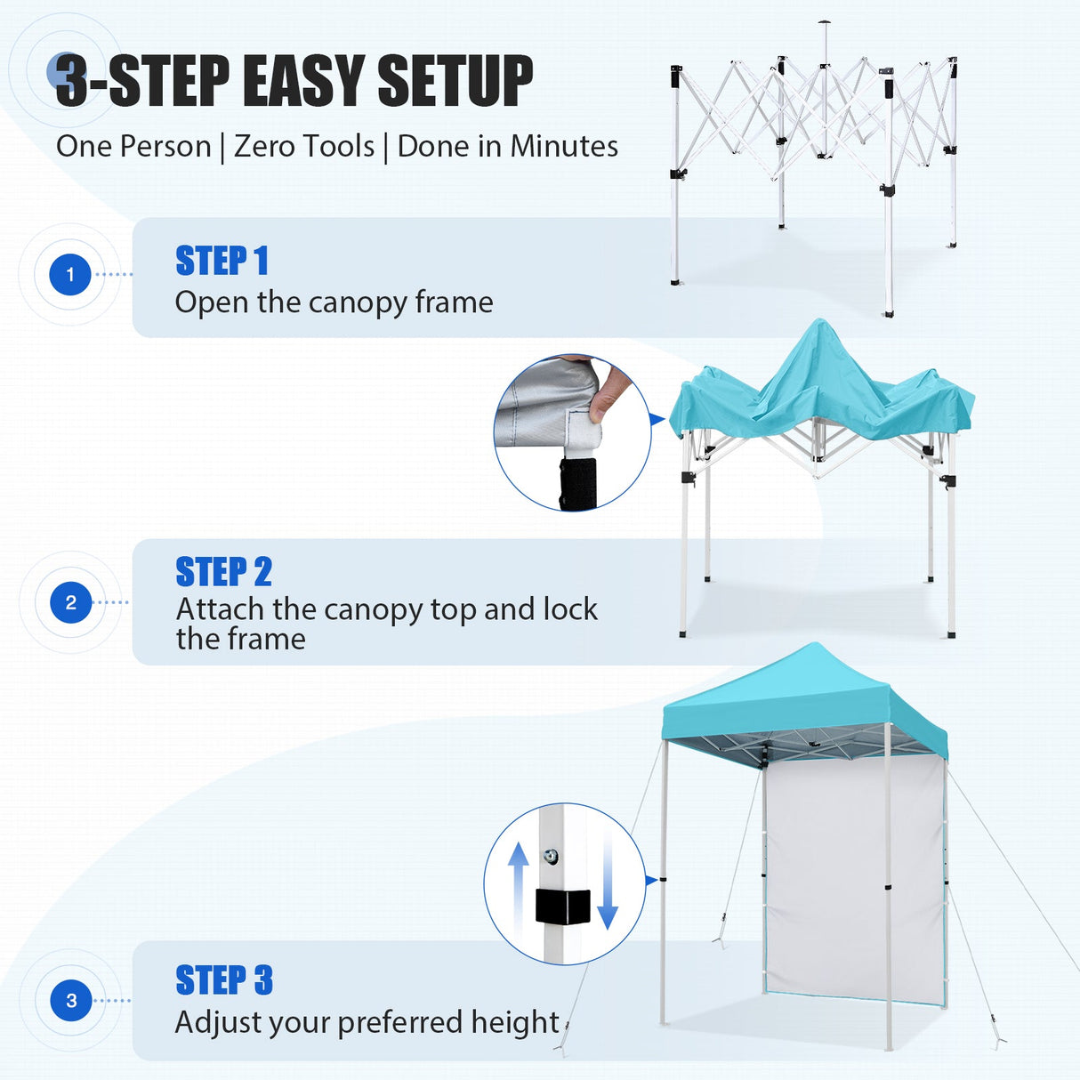 5x5 Straight Leg Pop Up Canopy Tent with One Removable Sunwall - Eagle Peak®
