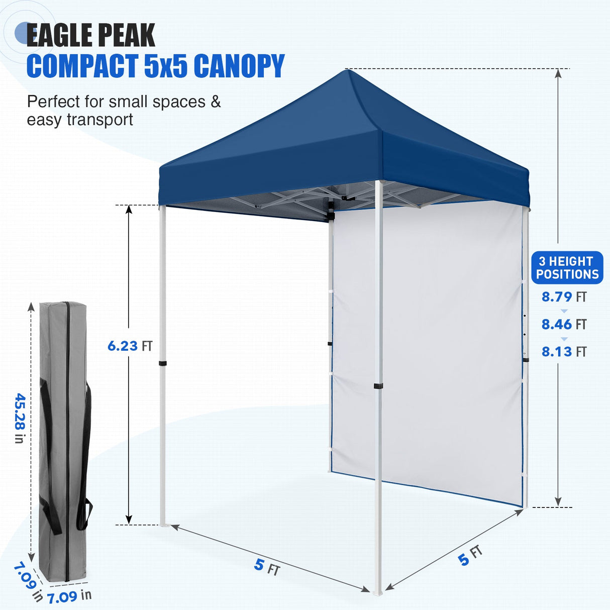5x5 Straight Leg Pop Up Canopy Tent with One Removable Sunwall - Eagle Peak®