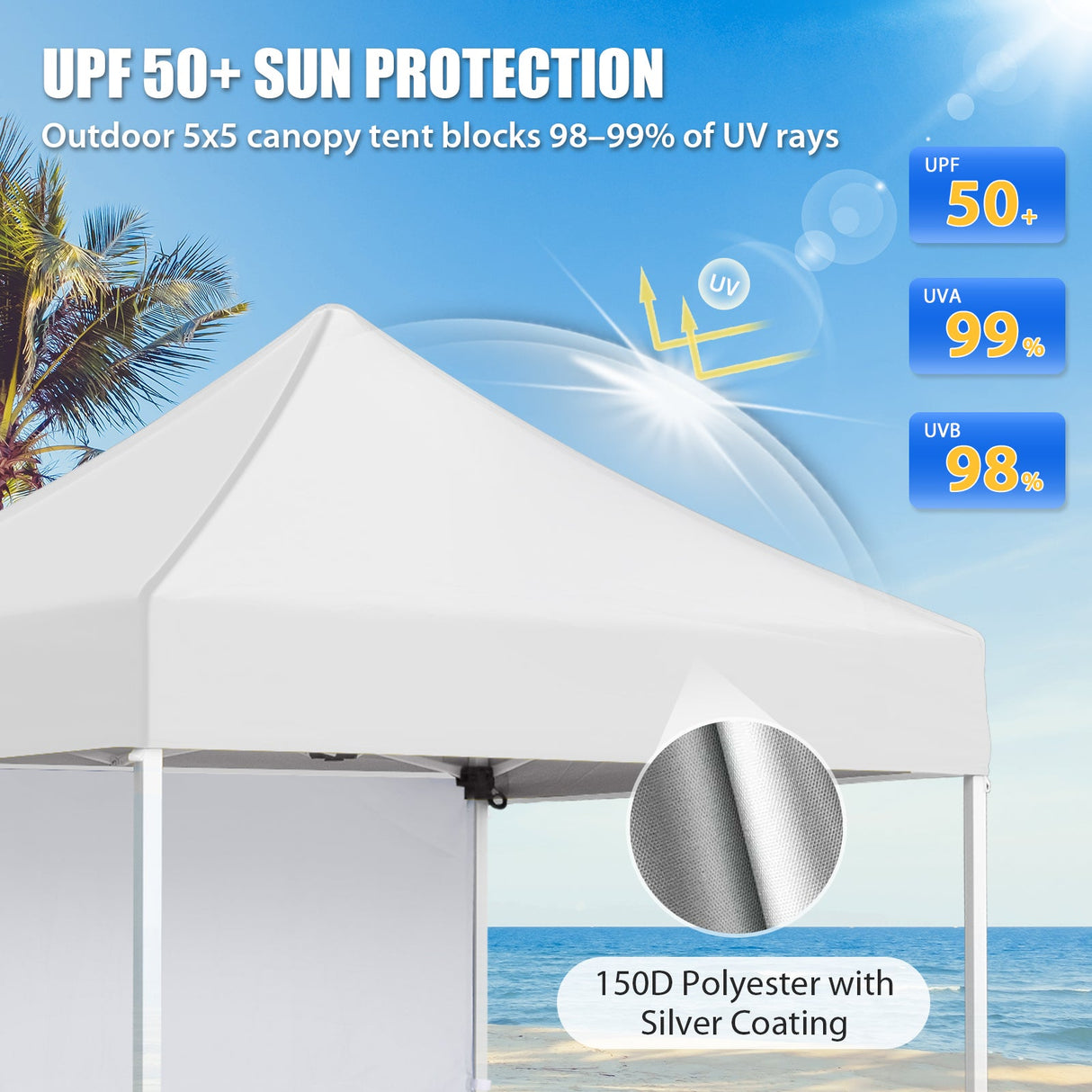 5x5 Straight Leg Pop Up Canopy Tent with One Removable Sunwall - Eagle Peak®