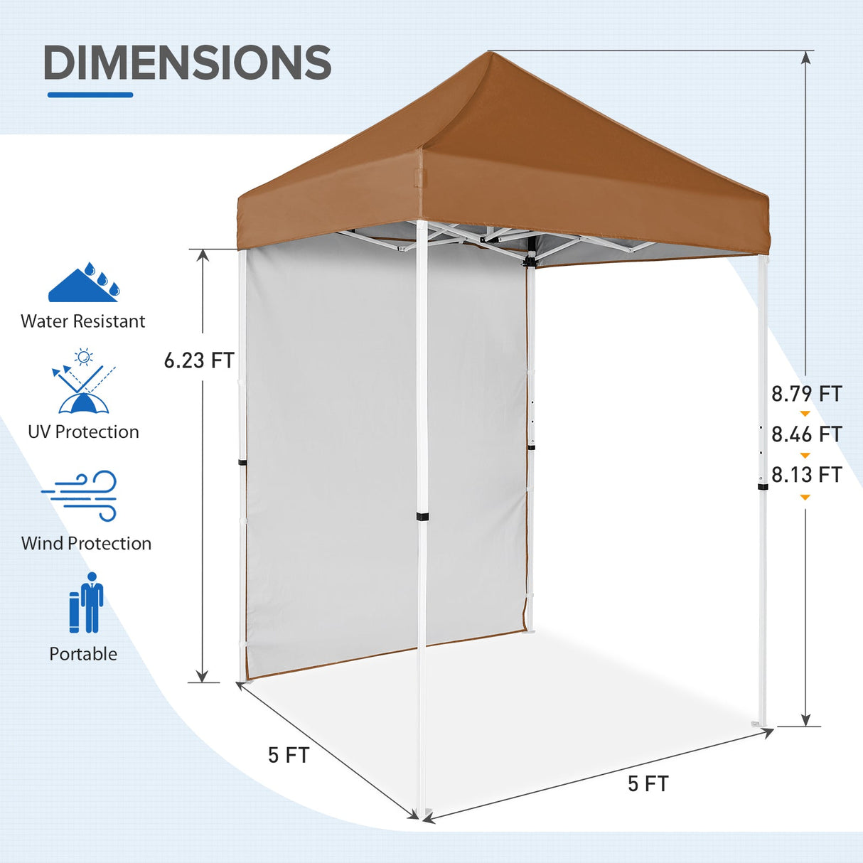 5x5 Straight Leg Pop Up Canopy Tent with One Removable Sunwall - Eagle Peak Custom Canopy Tent