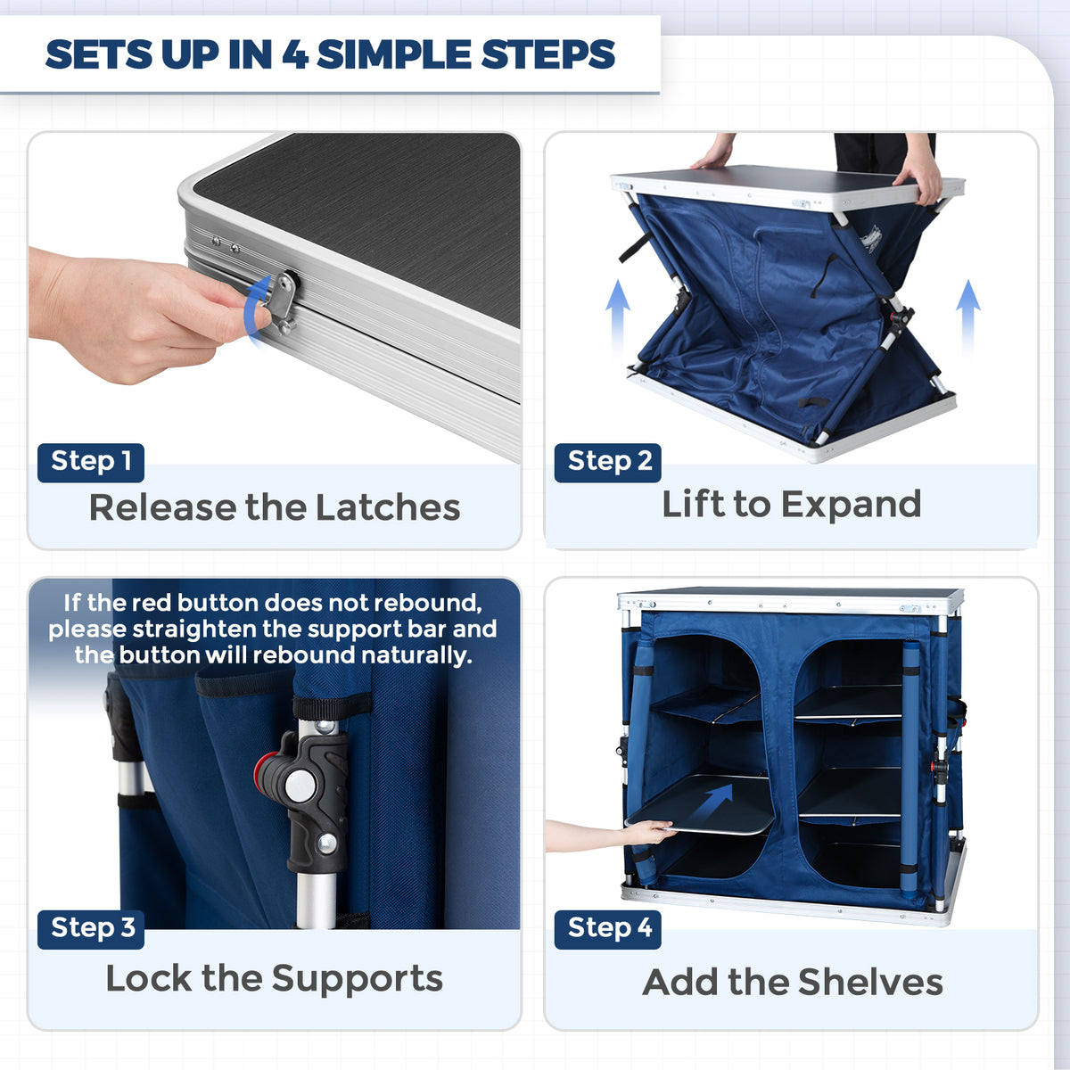 Double Camping Folding Table with Storage Organizer and Side Pockets