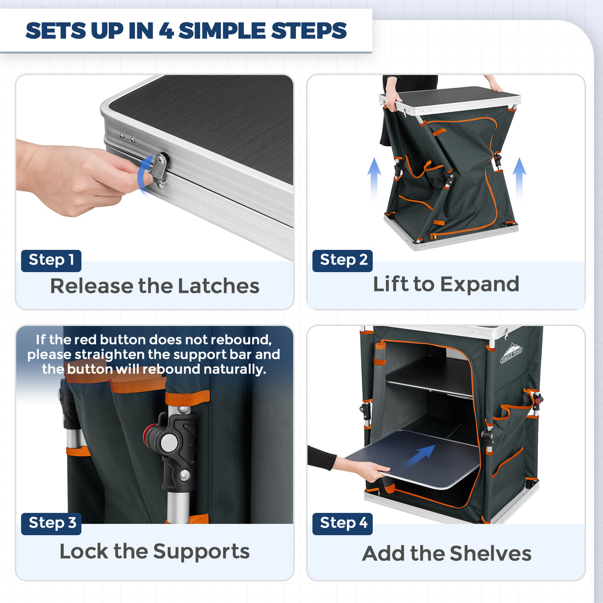 Outdoor Camping Pop Up Folding Table with Large 3-Tier Storage Organizer and Side Pockets