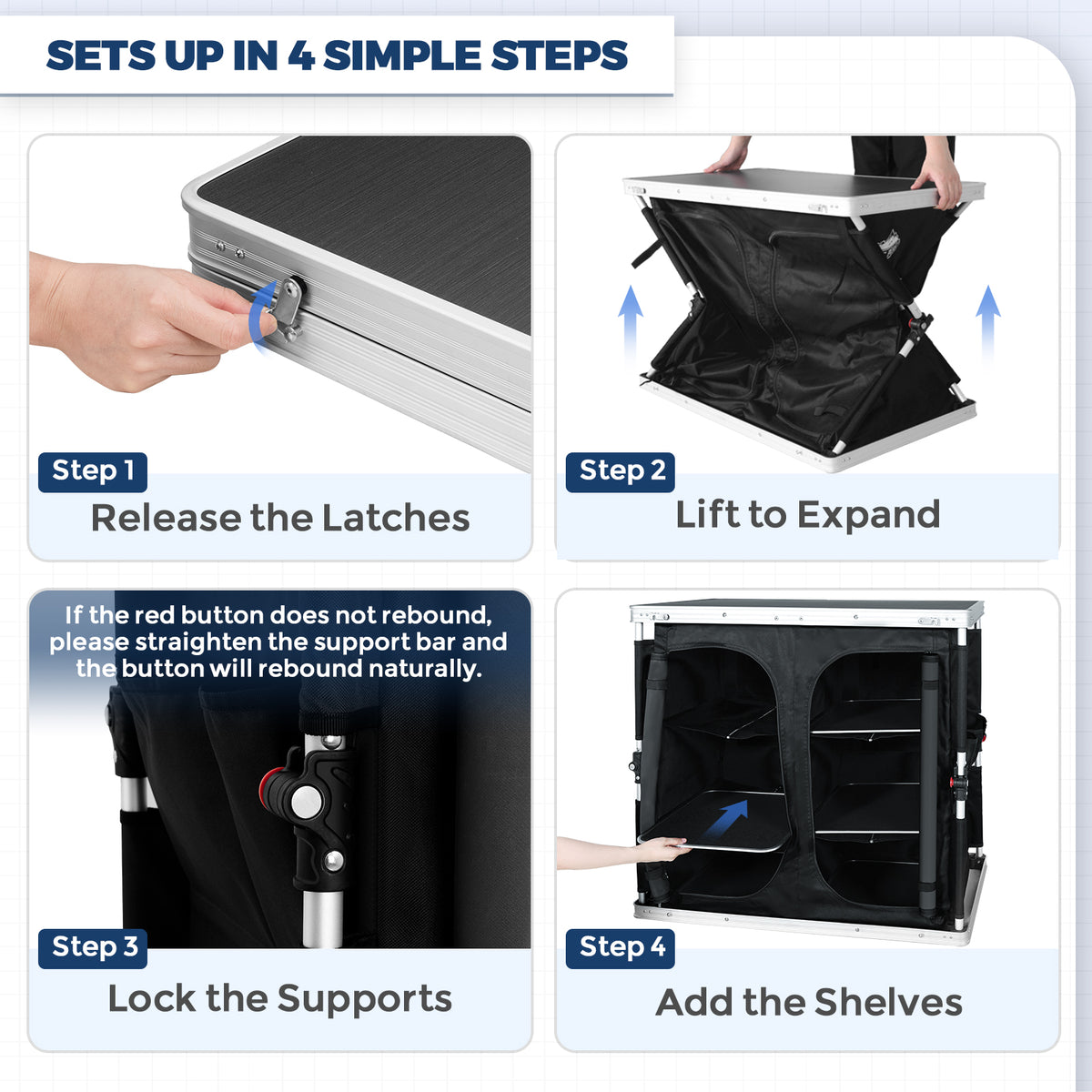 Double Camping Folding Table with Storage Organizer and Side Pockets