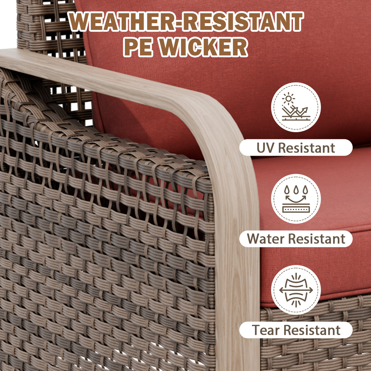 Modern Wicker Outdoor Patio 3 Seat Sofa, Brown/Gray