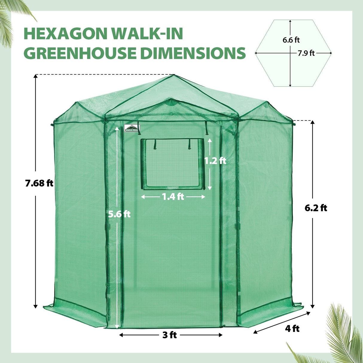 6.6x6.6 ft/ 8.5x8.5 ft Hexagon Pop up Greenhouse - Eagle Peak