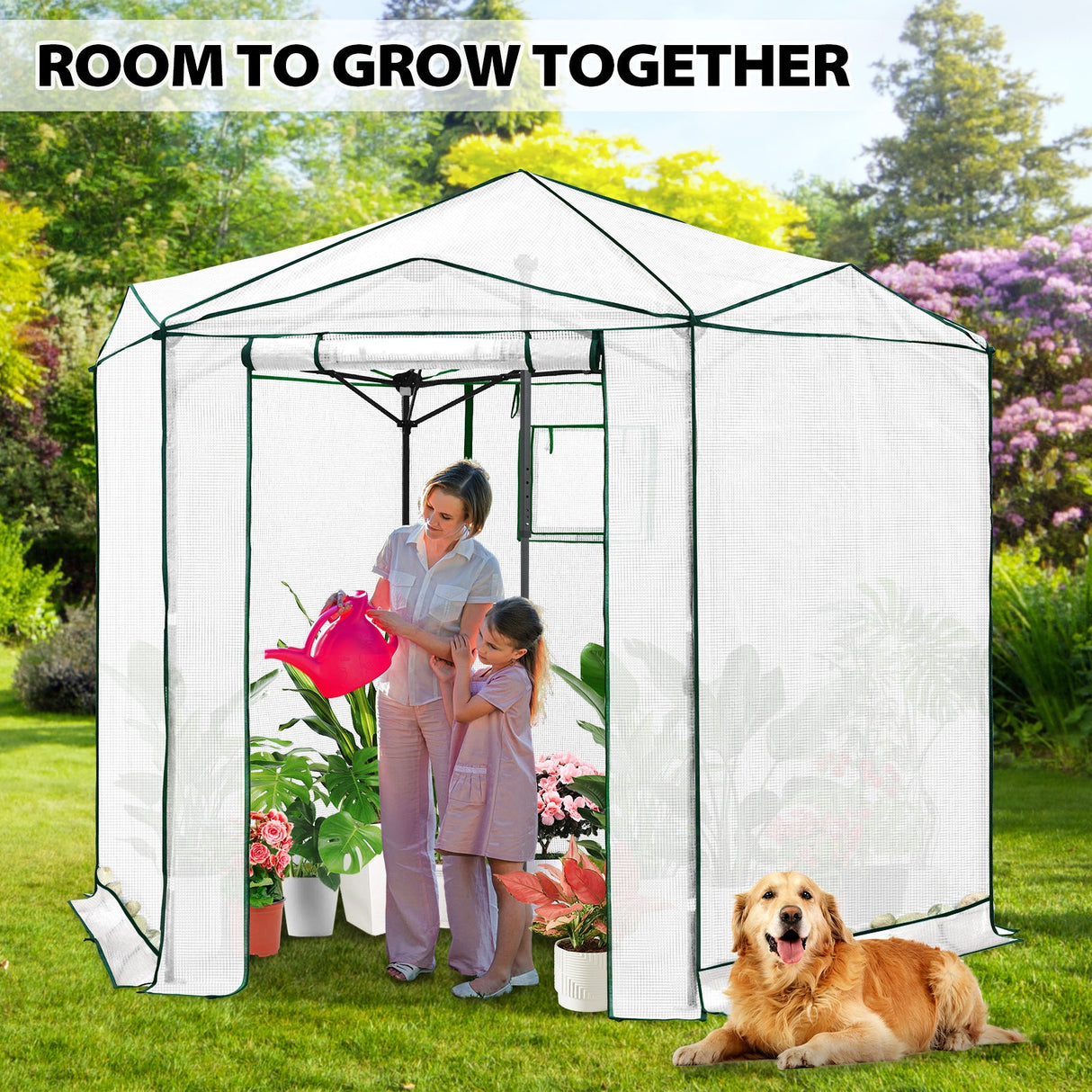 6.6x6.6 ft/ 8.5x8.5 ft Hexagon Pop up Greenhouse - Eagle Peak Custom Canopy Tent