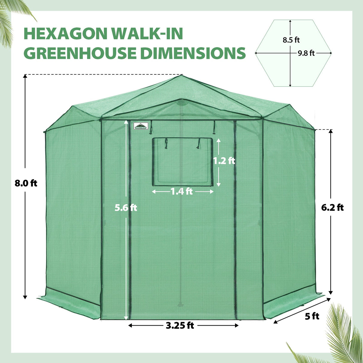 6.6x6.6 ft/ 8.5x8.5 ft Hexagon Pop up Greenhouse - Eagle Peak