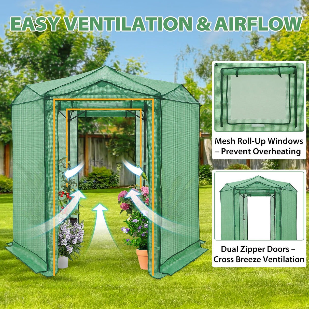 6.6x6.6 ft/ 8.5x8.5 ft Hexagon Pop up Greenhouse - Eagle Peak