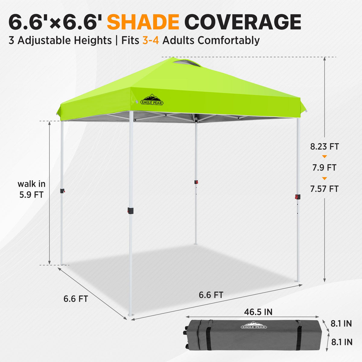 6.6x6.6 Pop Up Canopy Tent Easy Up Canopy Outdoor - Eagle Peak®