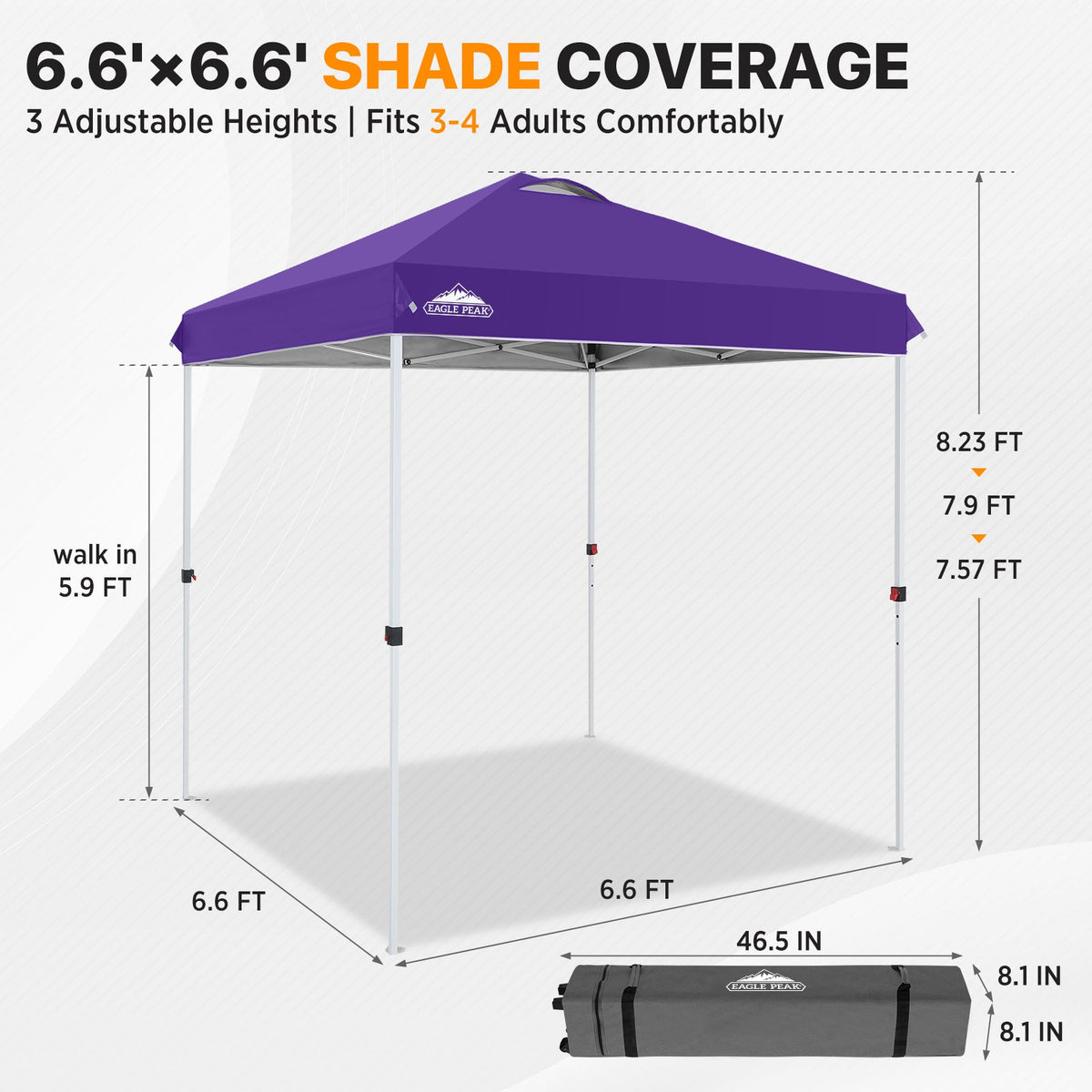 6.6x6.6 Pop Up Canopy Tent Easy Up Canopy Outdoor - Eagle Peak®