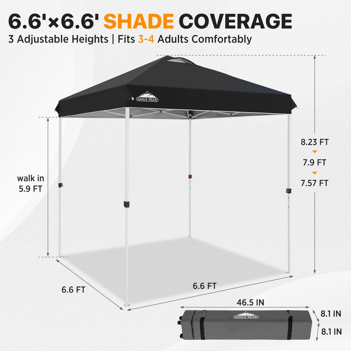 6.6x6.6 Pop Up Canopy Tent Easy Up Canopy Outdoor - Eagle Peak®